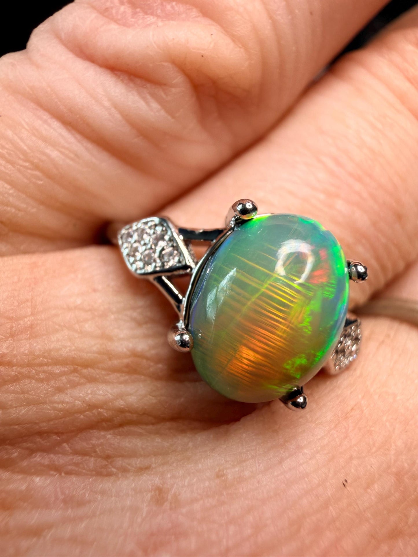 1.4 carat Ethiopian opal adjustable ring stripe pattern