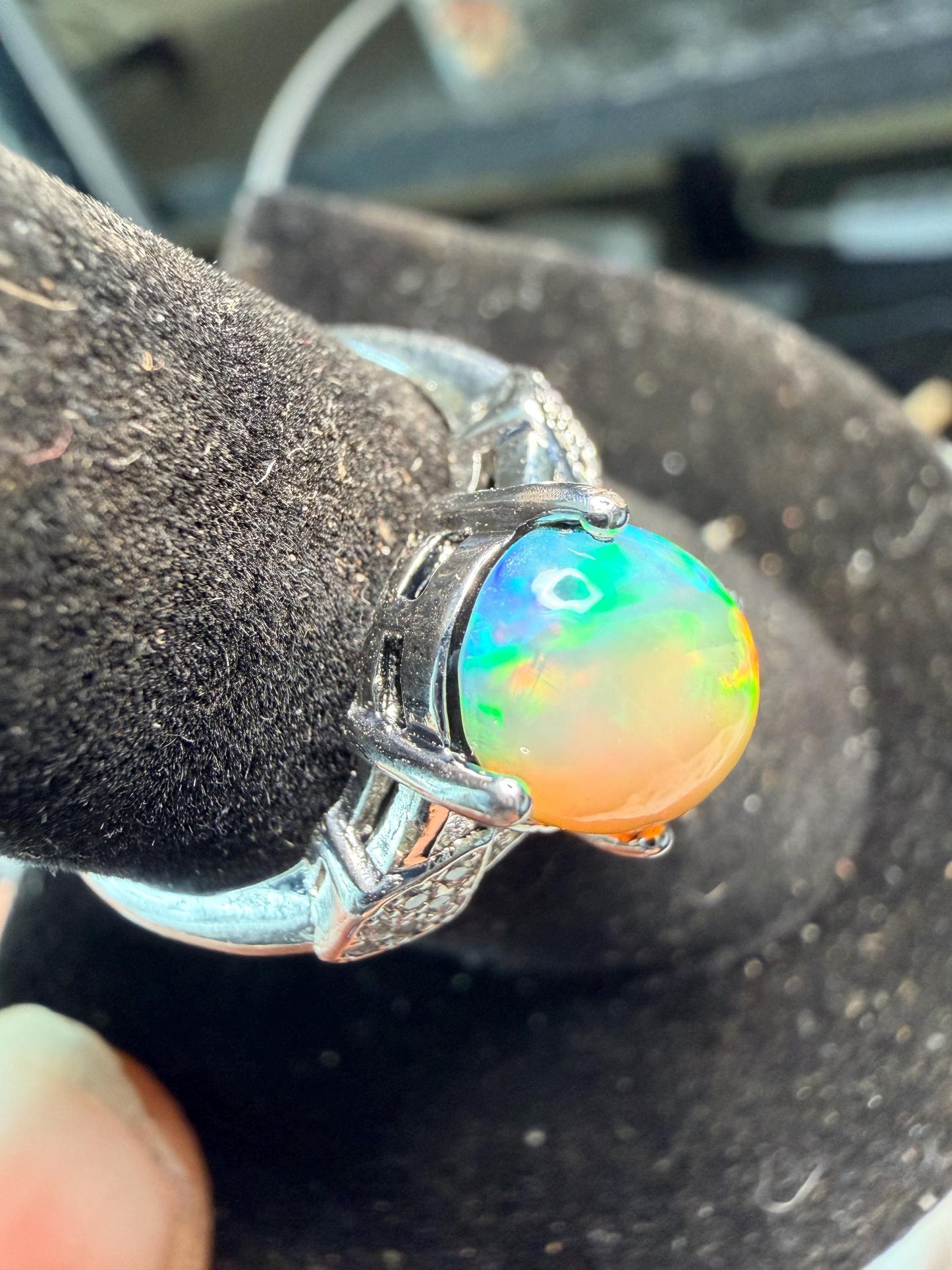 1.4 carat Ethiopian opal adjustable ring stripe pattern