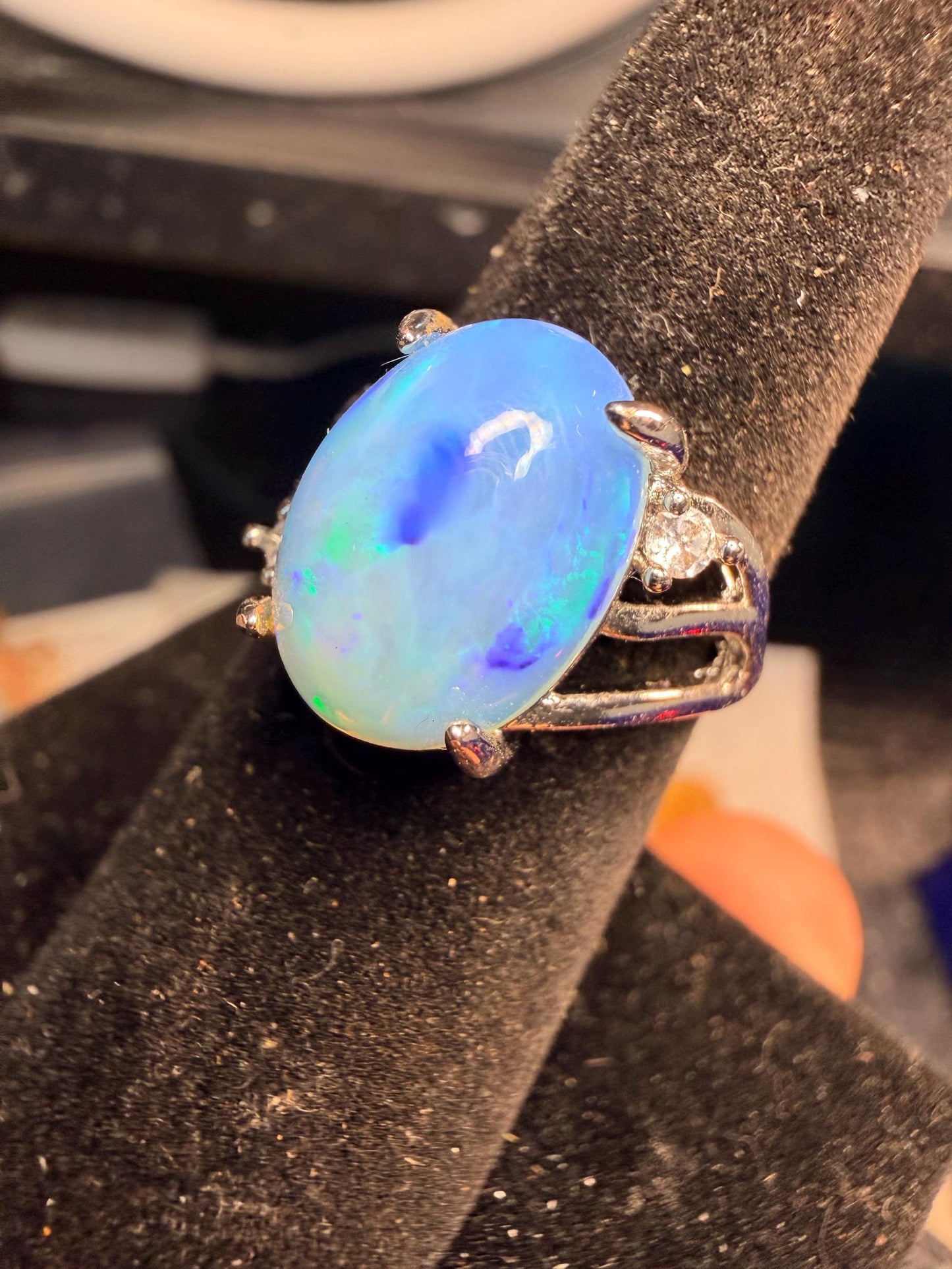 Blue 3.7 carat Ethiopian opal adjustable ring statement piece