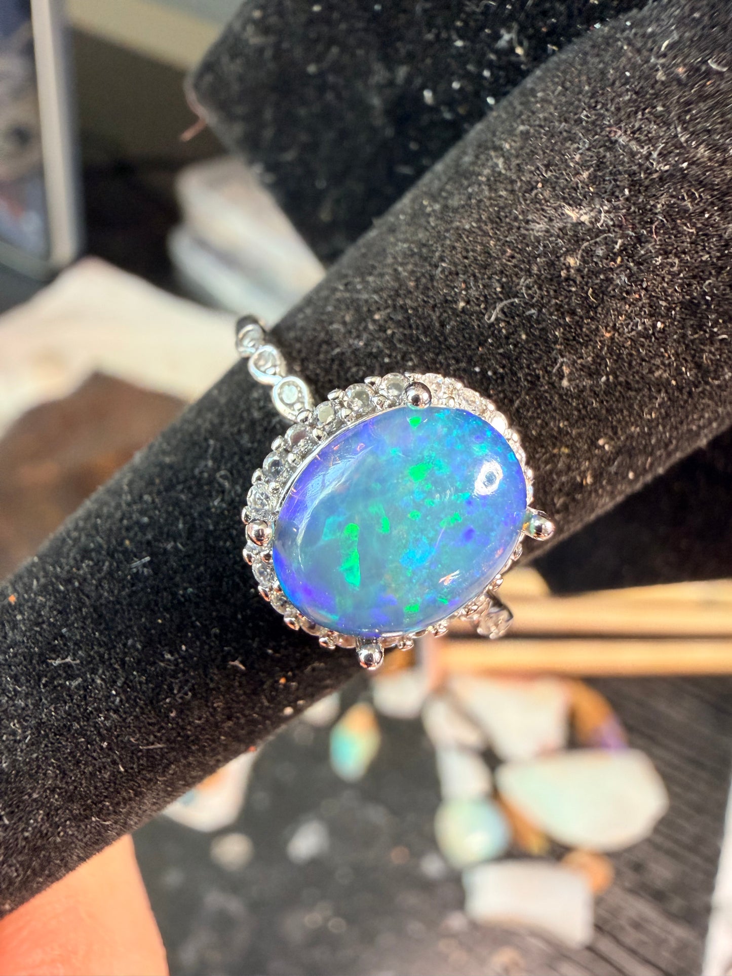 1.9 carat Ethiopian opal adjustable ring super blue honeycomb confetti