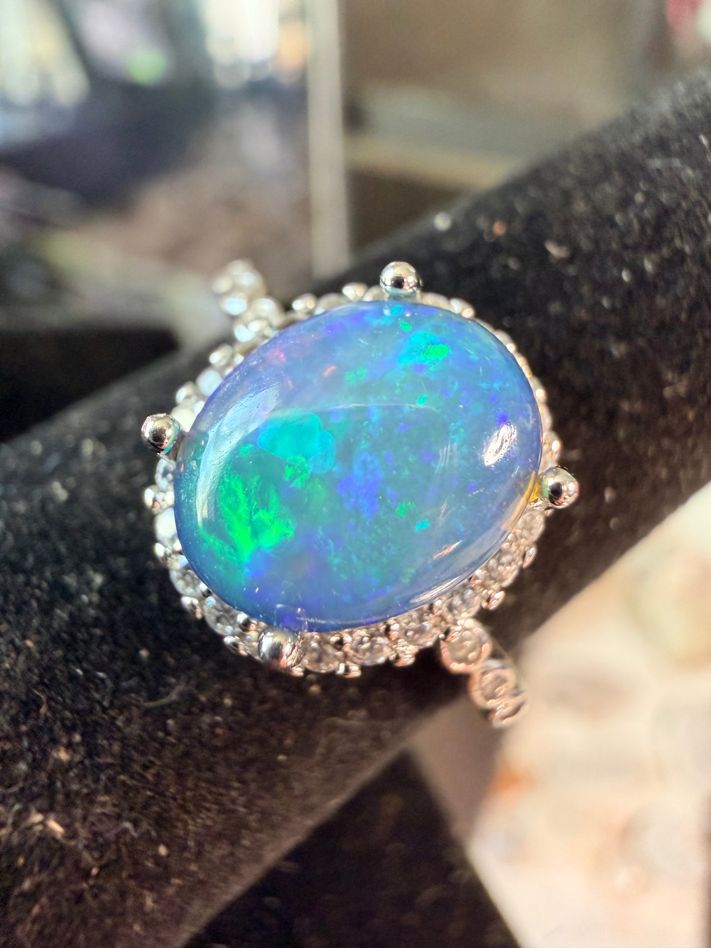 1.9 carat Ethiopian opal adjustable ring super blue honeycomb confetti