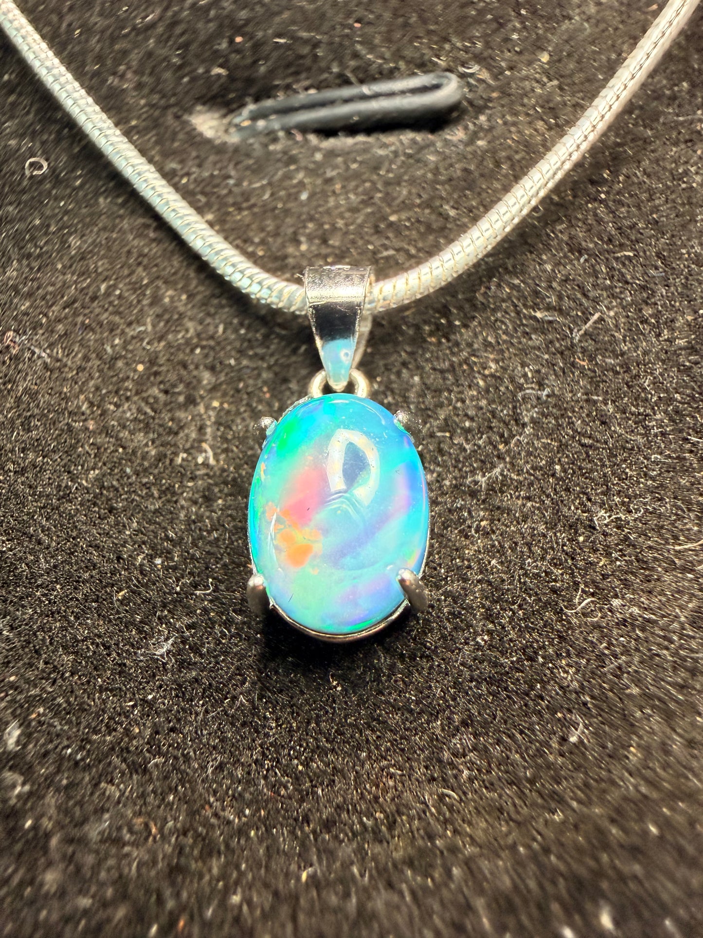 Blue/green stripe pattern Ethiopian opal pendant