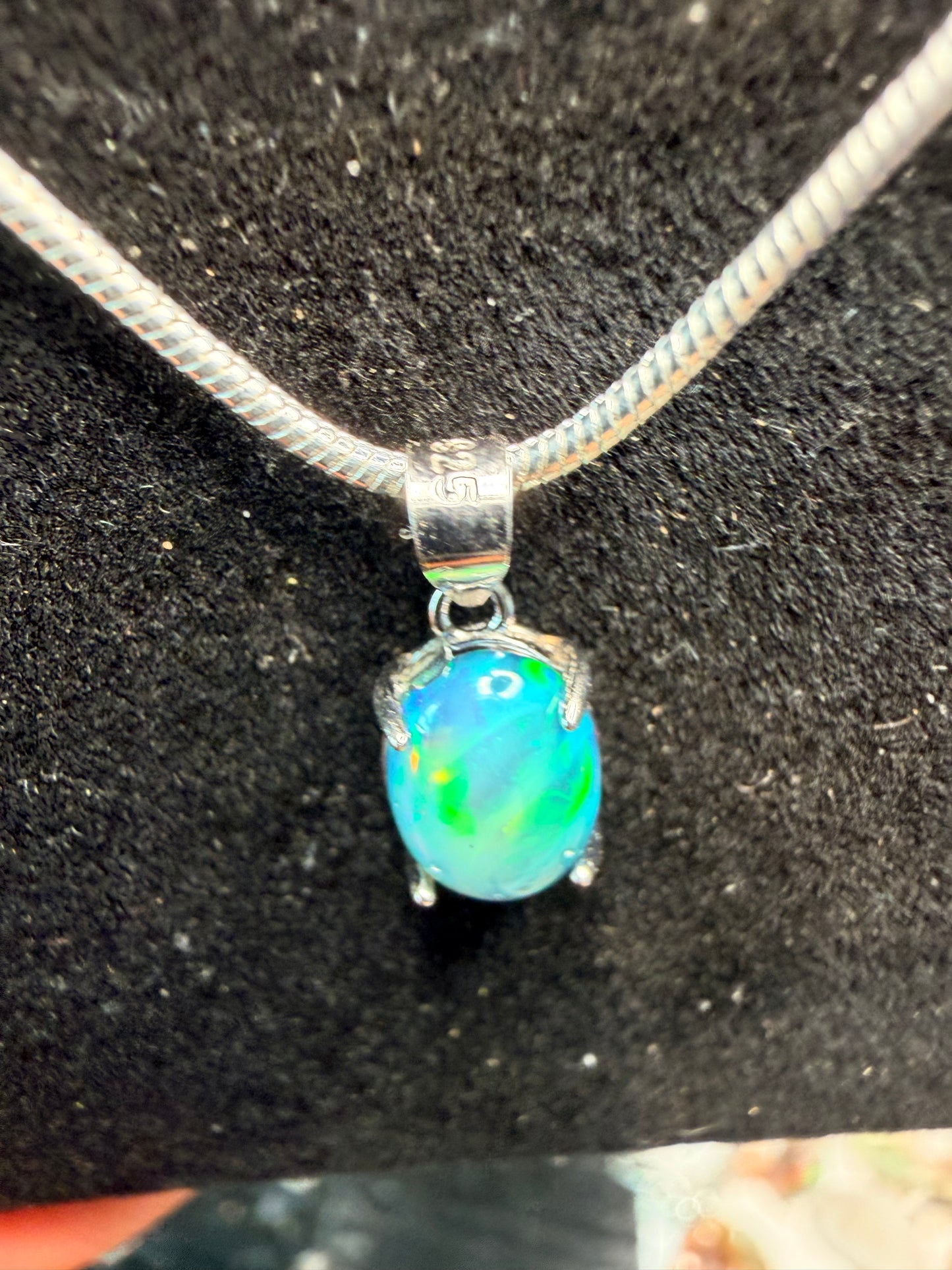 Blue/green stripe pattern Ethiopian opal pendant