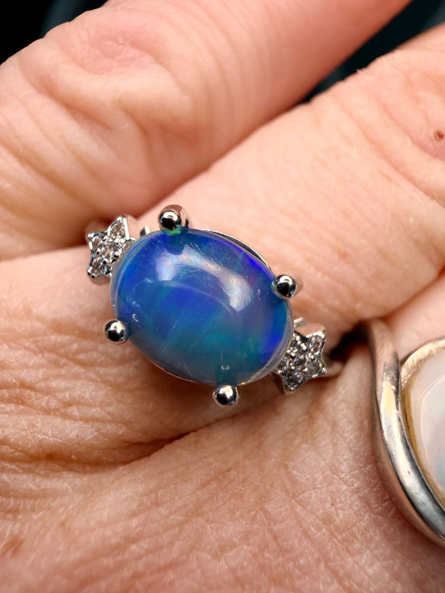 Blue honeycomb Ethiopian opal adjustable ring