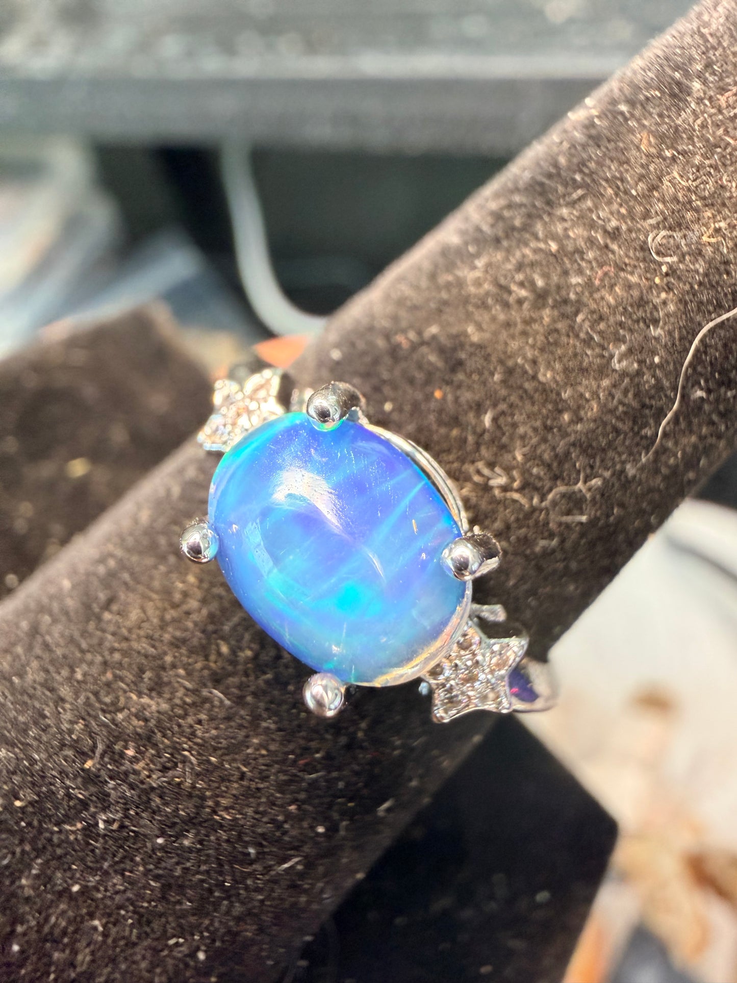 Blue honeycomb Ethiopian opal adjustable ring