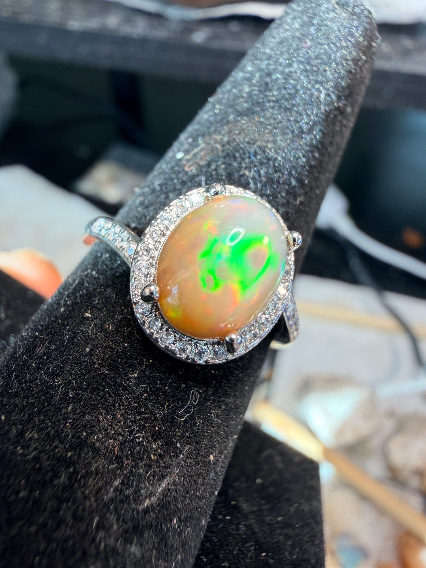 1.8 carat Ethiopian opal adjustable ring 925 silver