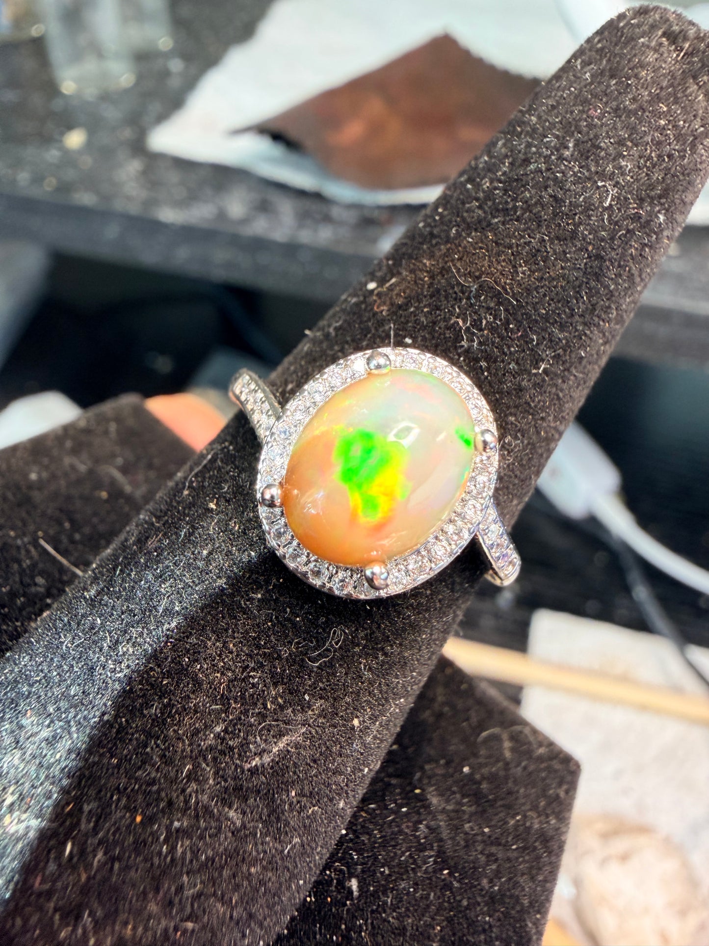 1.8 carat Ethiopian opal adjustable ring 925 silver