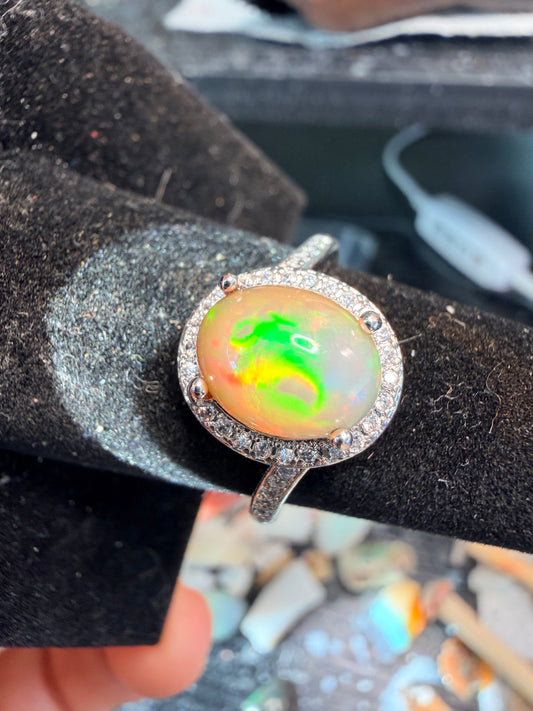 1.8 carat Ethiopian opal adjustable ring 925 silver