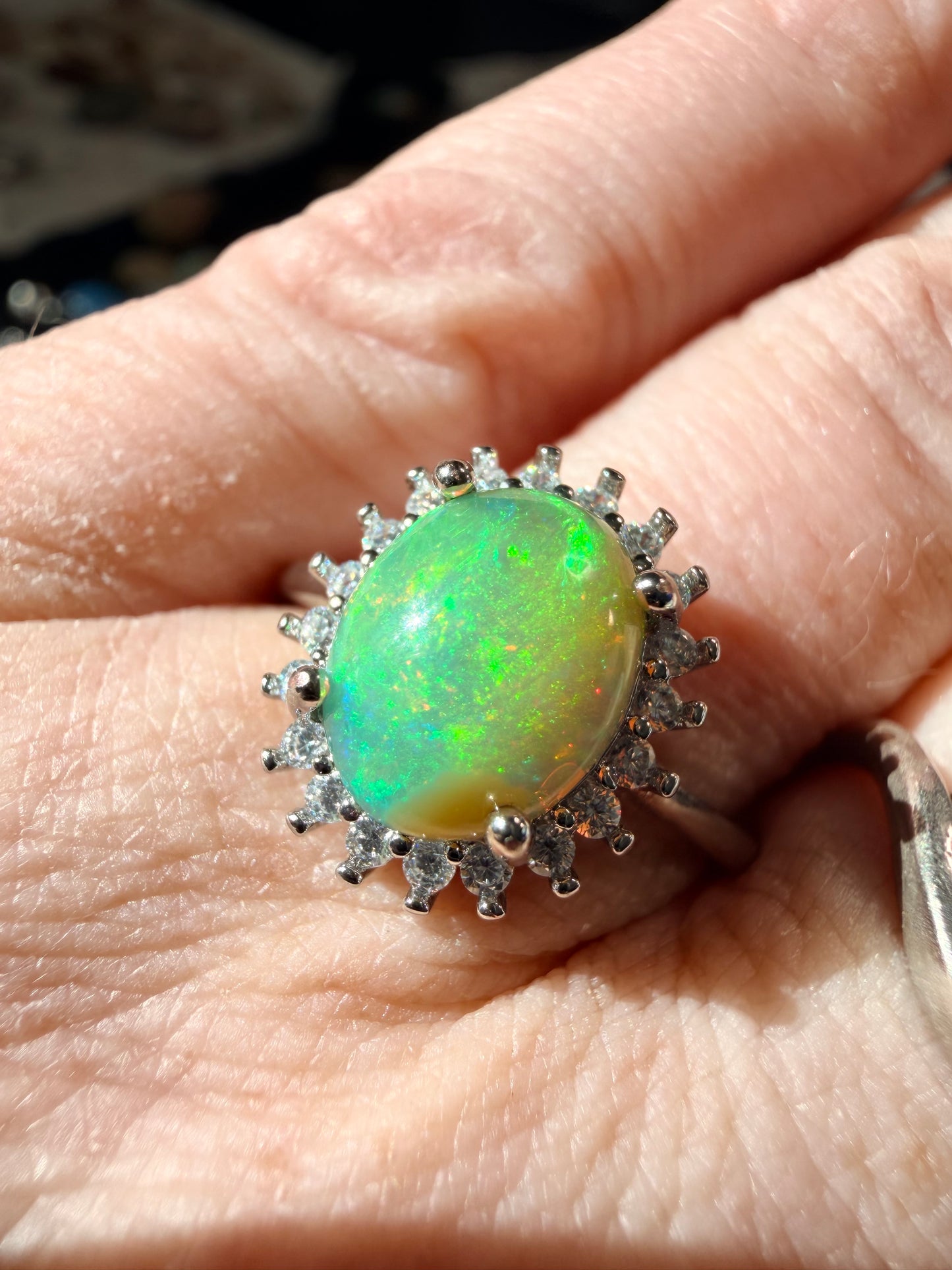 1.7 carat Ethiopian opal adjustable ring 925 silver setting