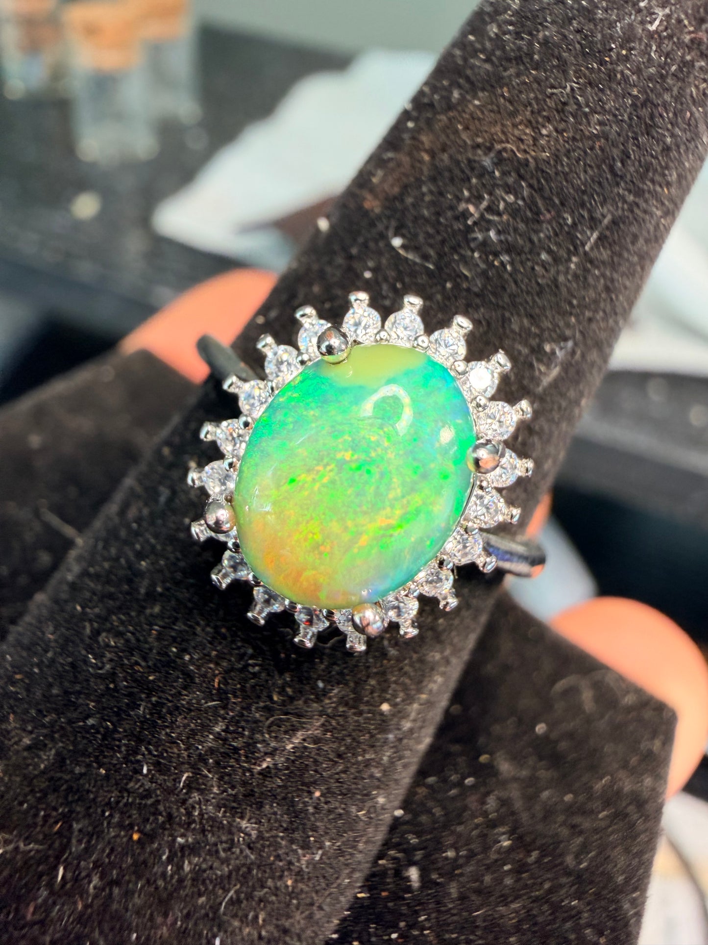 1.7 carat Ethiopian opal adjustable ring 925 silver setting