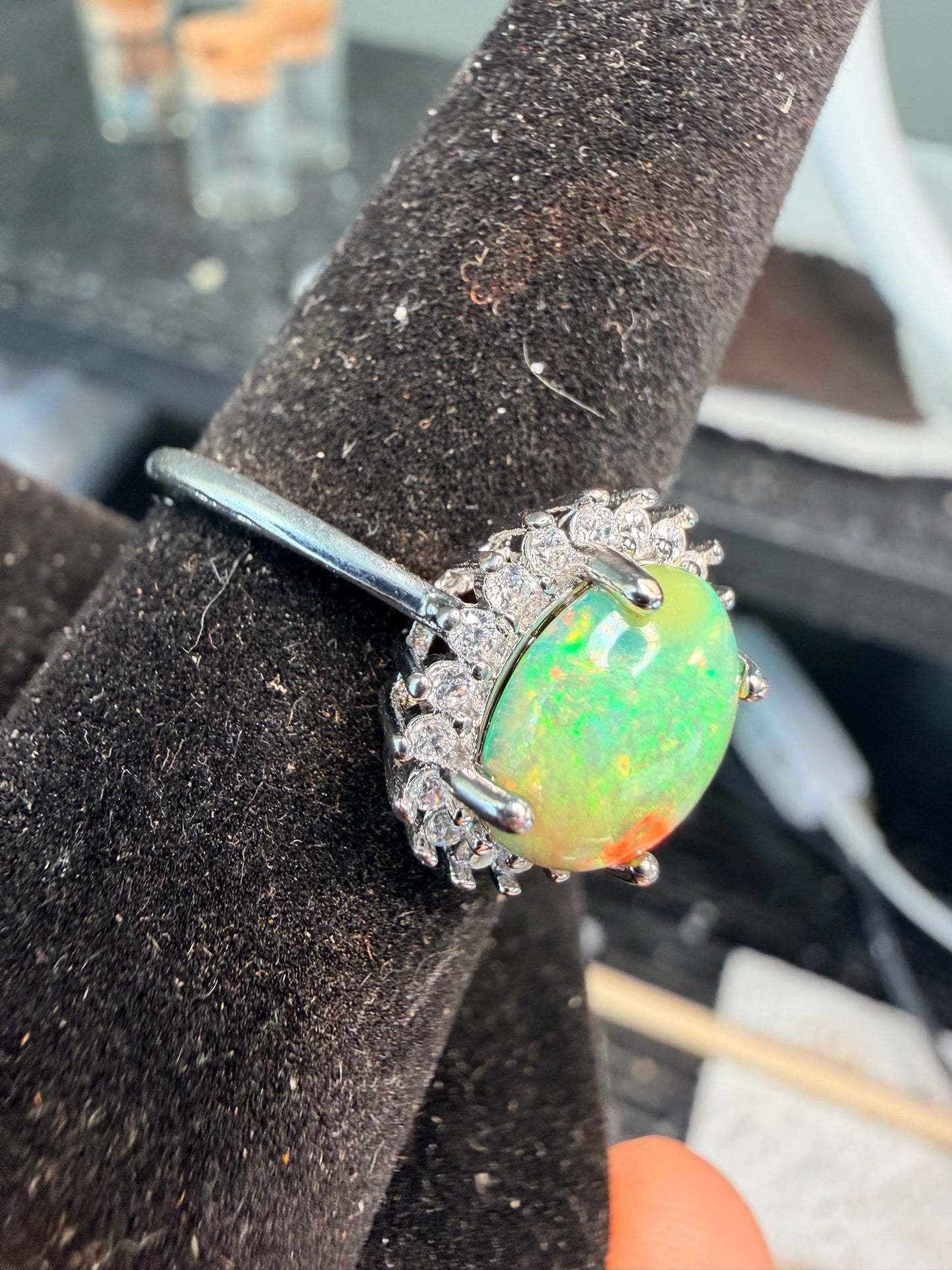 1.7 carat Ethiopian opal adjustable ring 925 silver setting