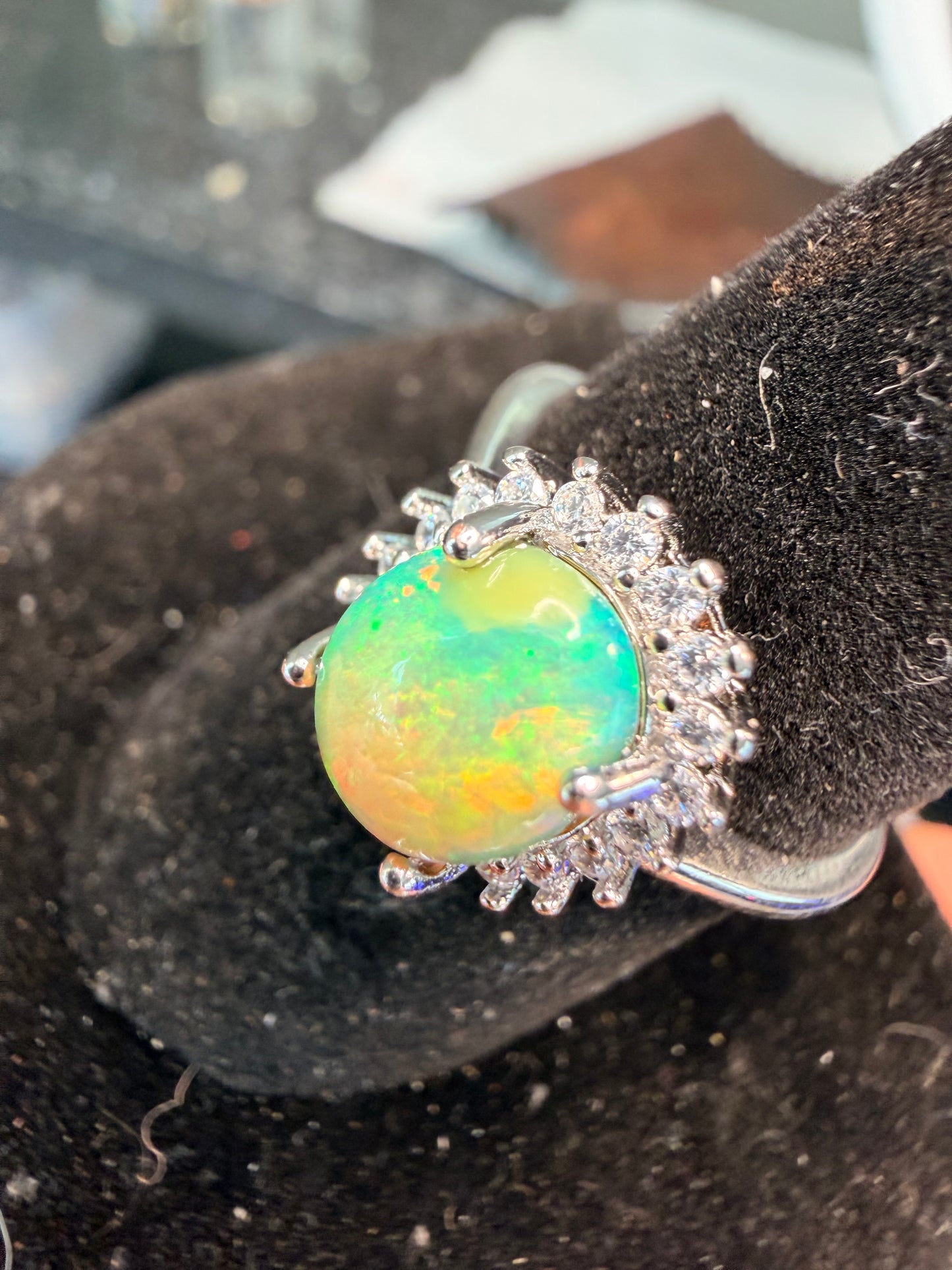 1.7 carat Ethiopian opal adjustable ring 925 silver setting