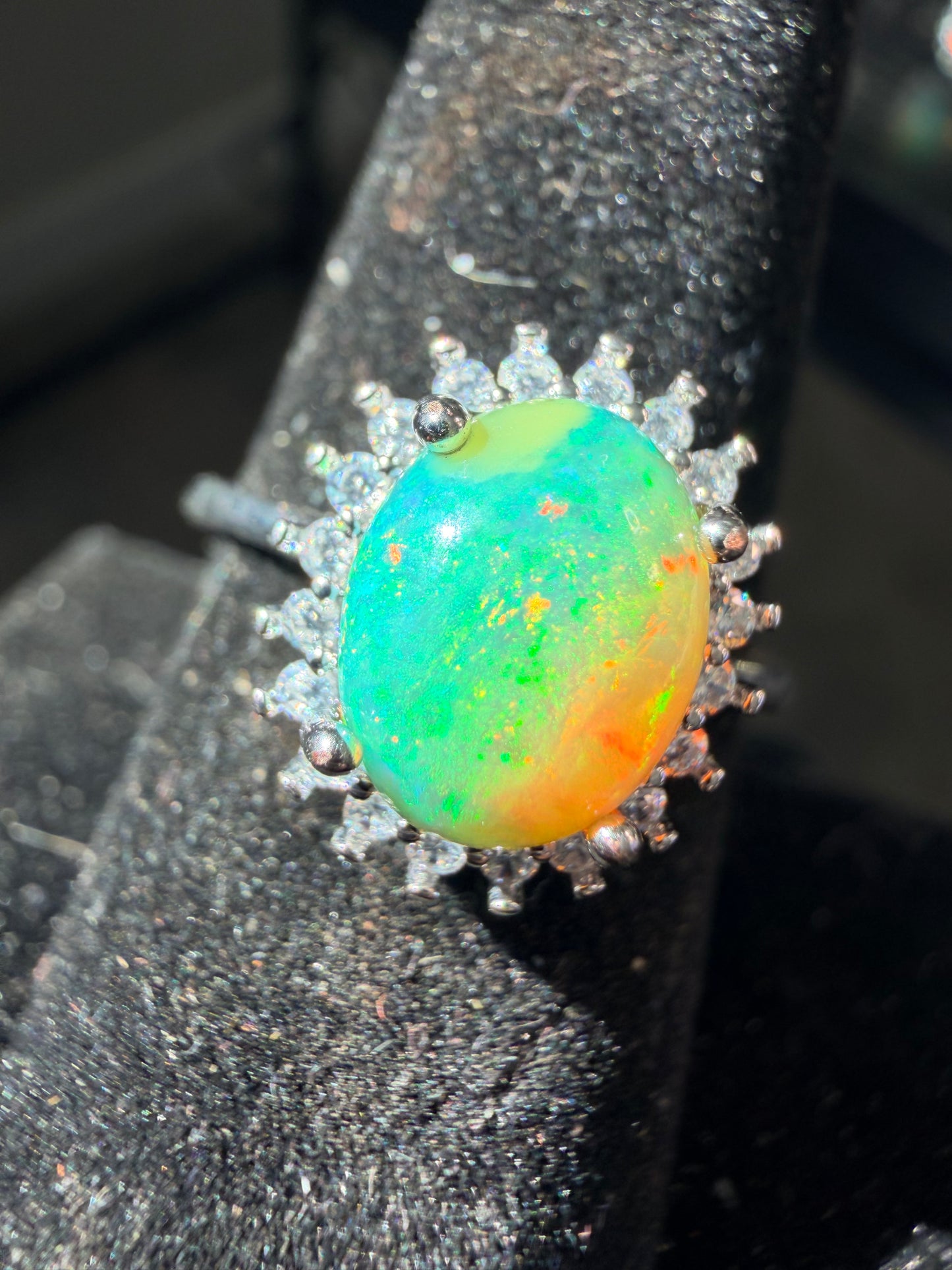 1.7 carat Ethiopian opal adjustable ring 925 silver setting