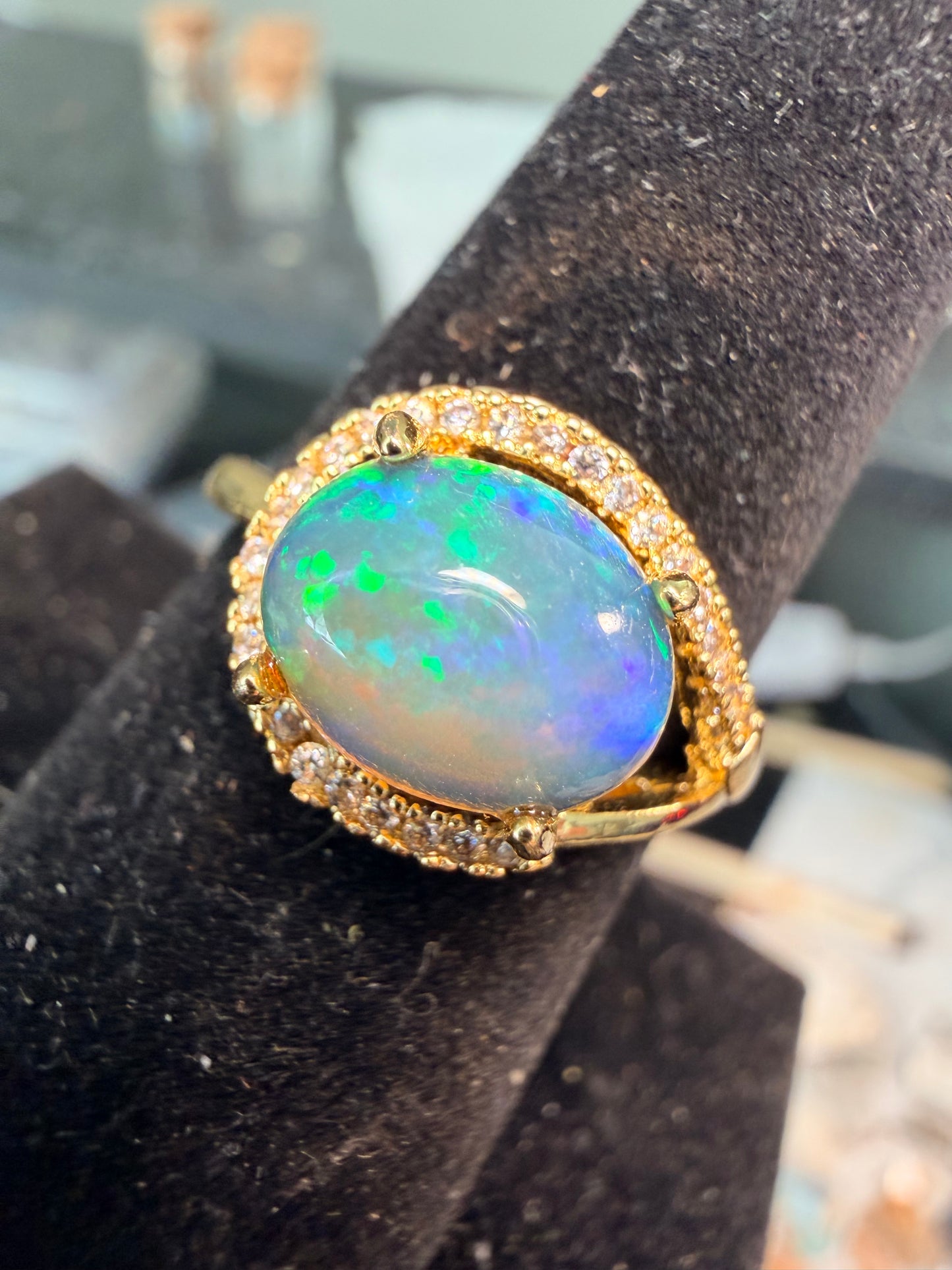 1.9 carat Ethiopian opal adjustable ring blue green flash