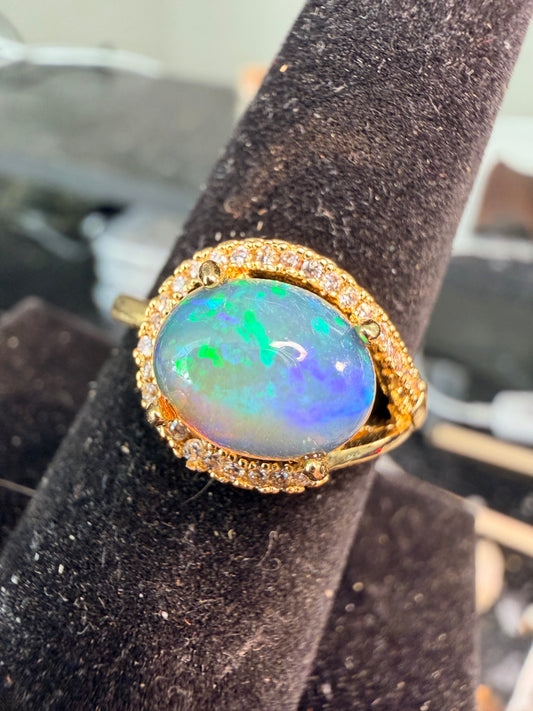 1.9 carat Ethiopian opal adjustable ring blue green flash
