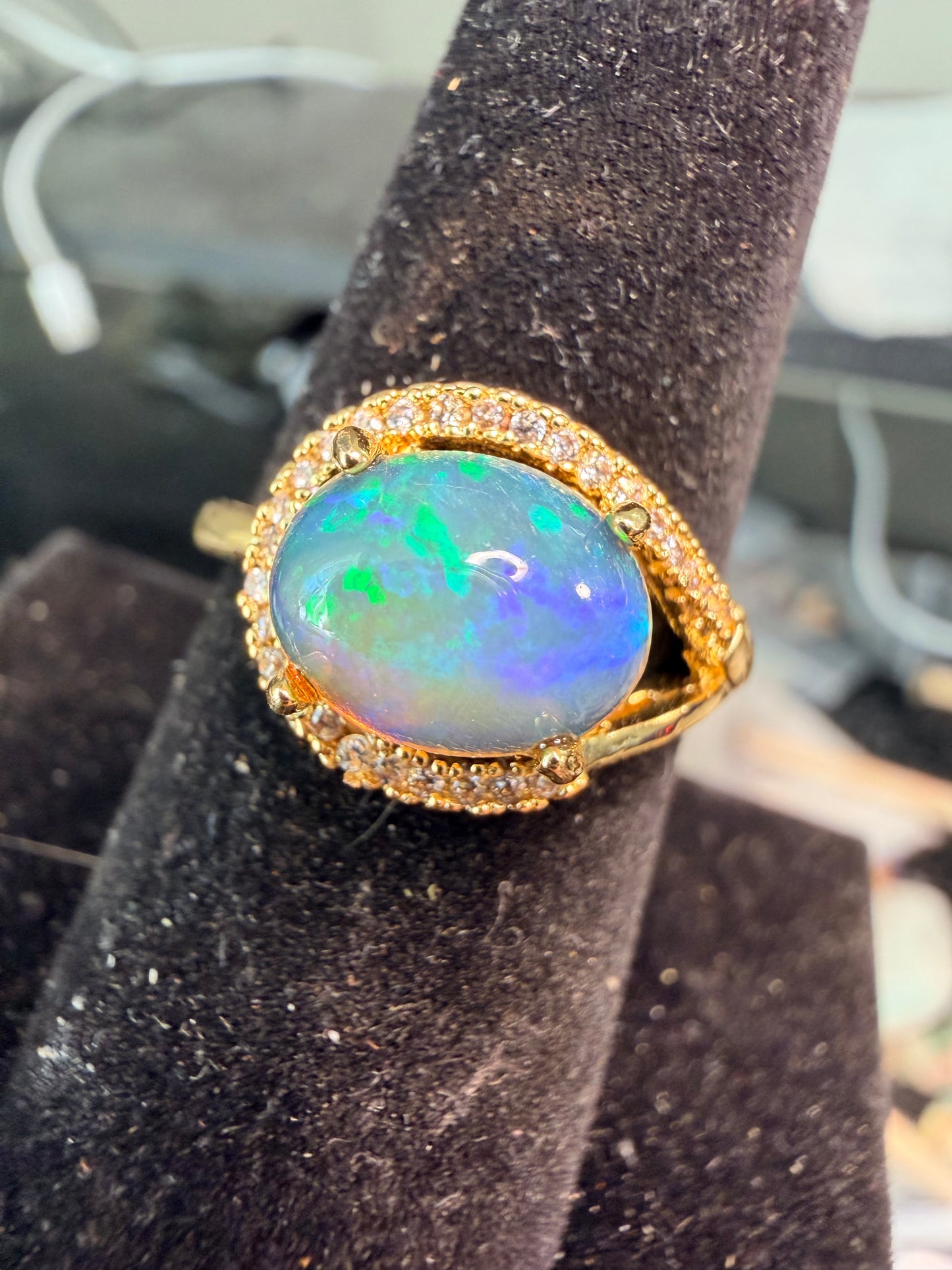 1.9 carat Ethiopian opal adjustable ring blue green flash