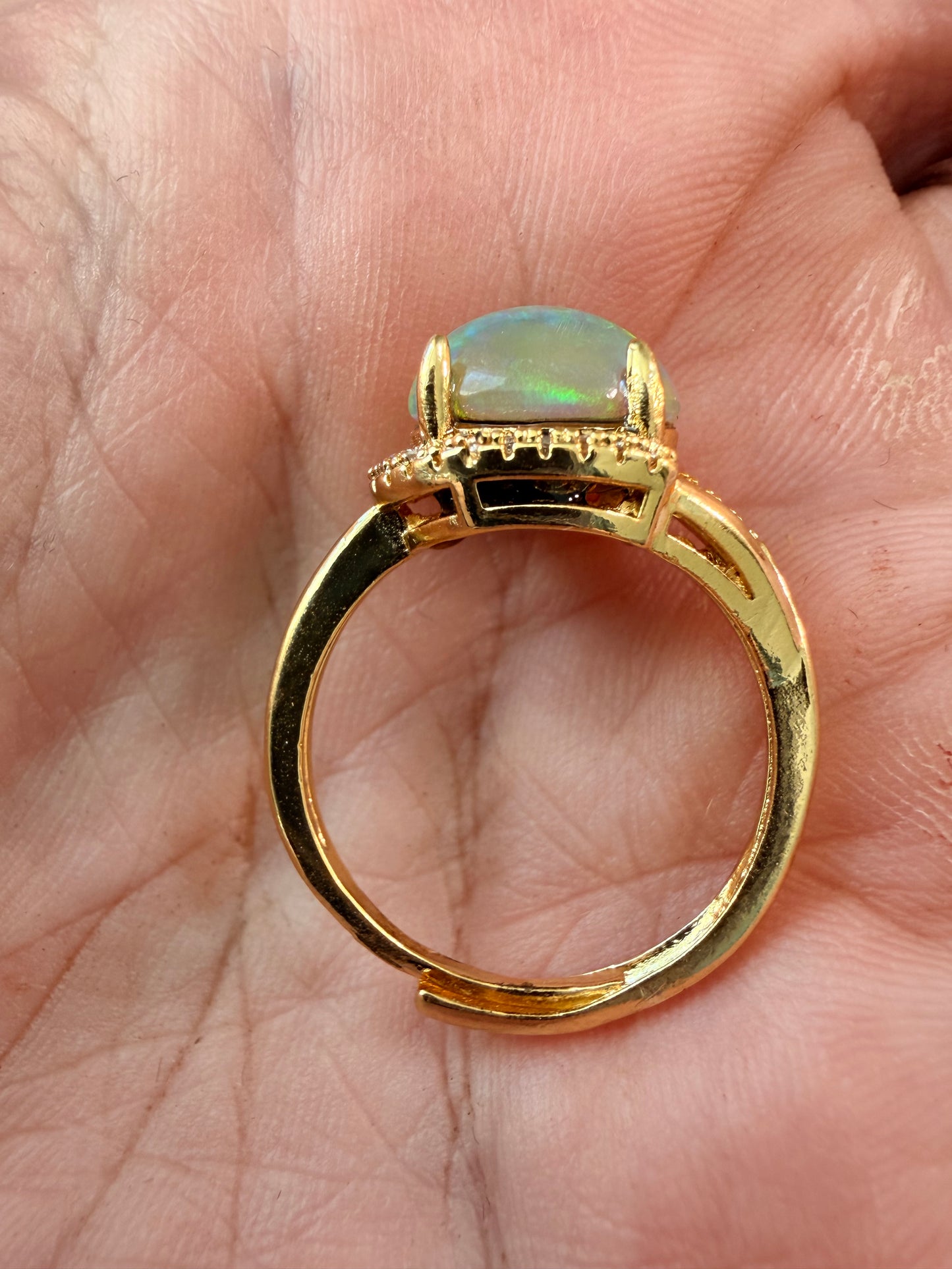 1.9 carat Ethiopian opal adjustable ring blue green flash