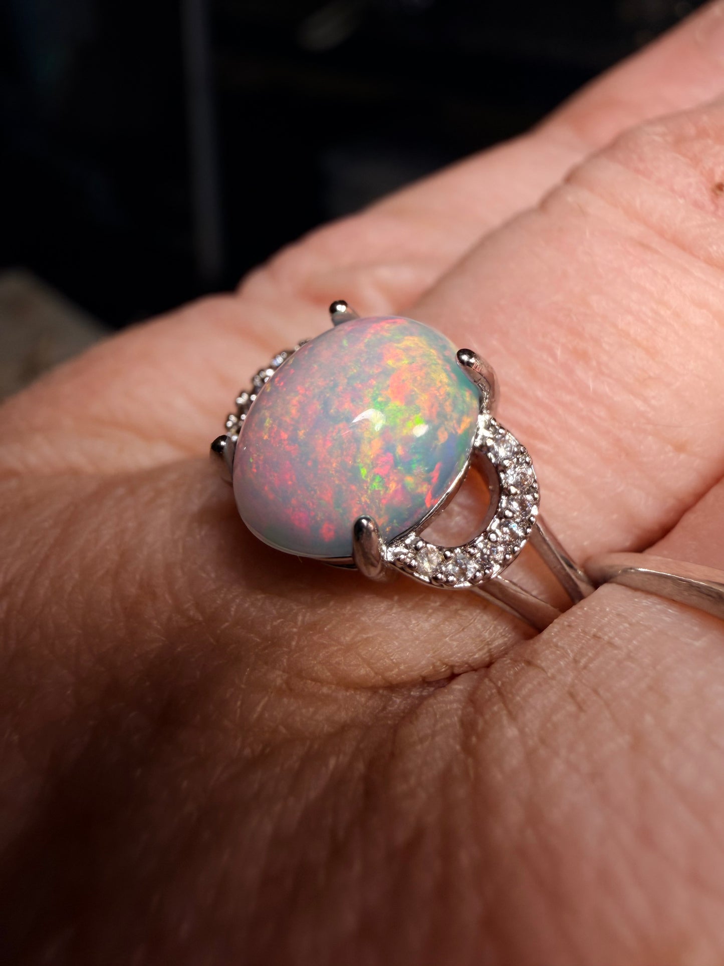 1.8 carat Ethiopian opal adjustable ring pink flash