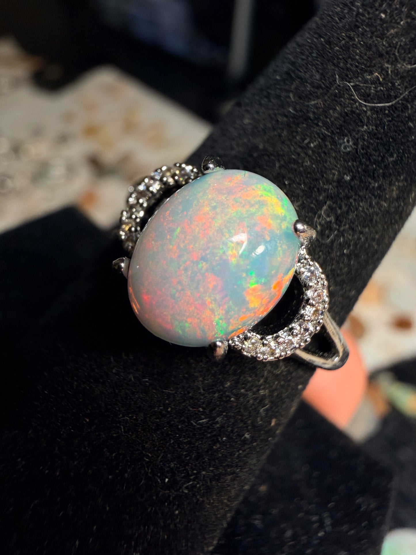 1.8 carat Ethiopian opal adjustable ring pink flash