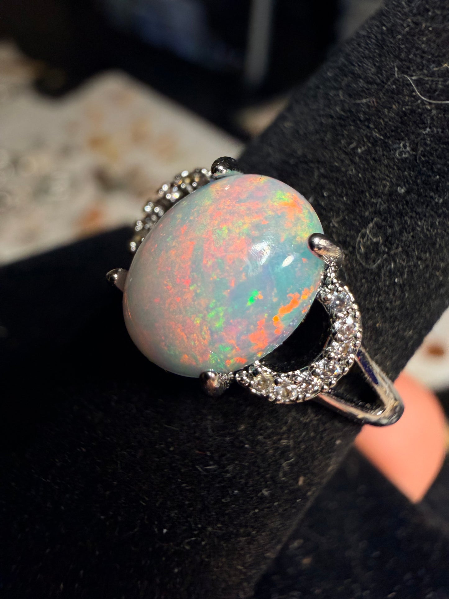 1.8 carat Ethiopian opal adjustable ring pink flash