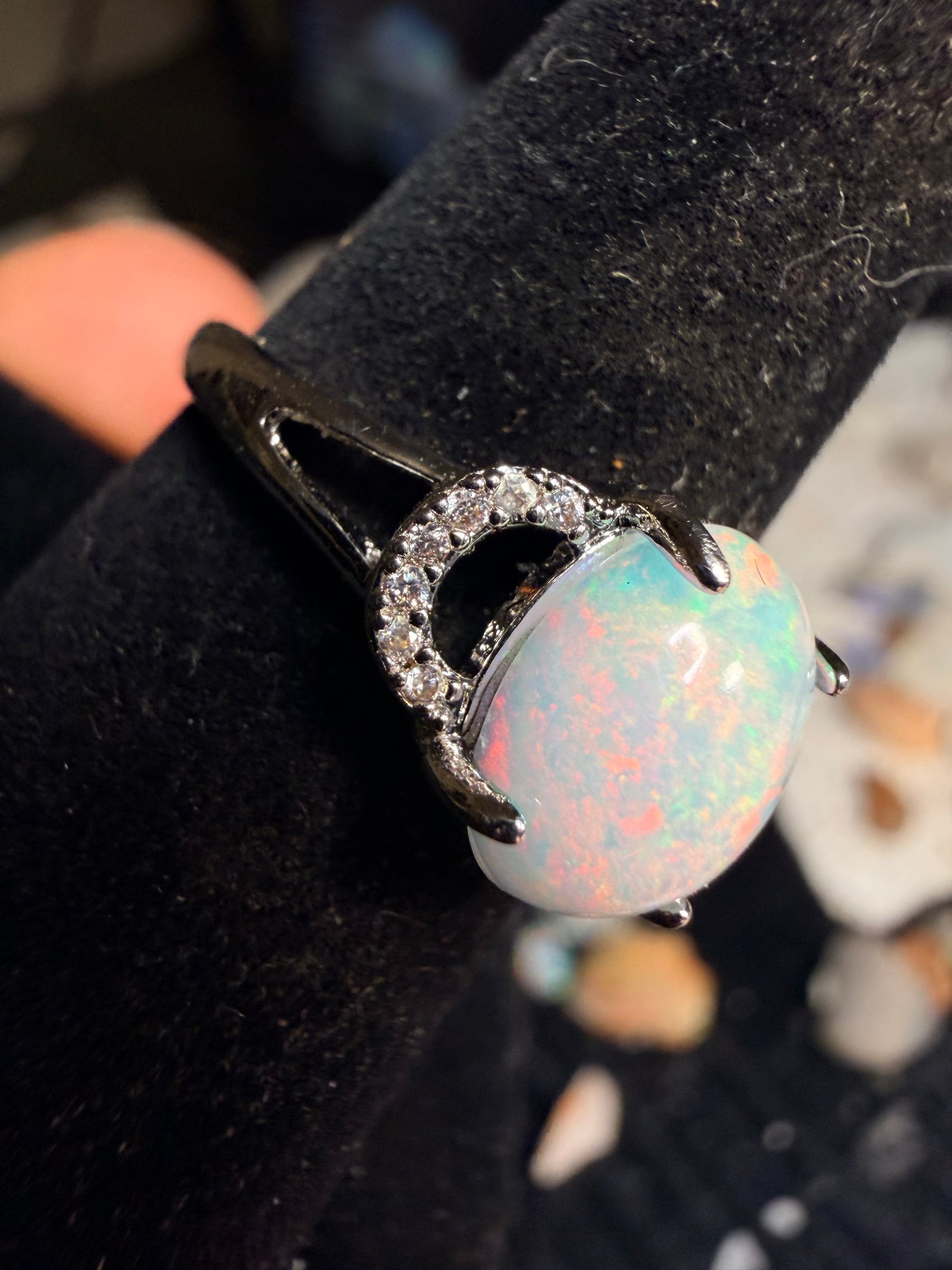 1.8 carat Ethiopian opal adjustable ring pink flash