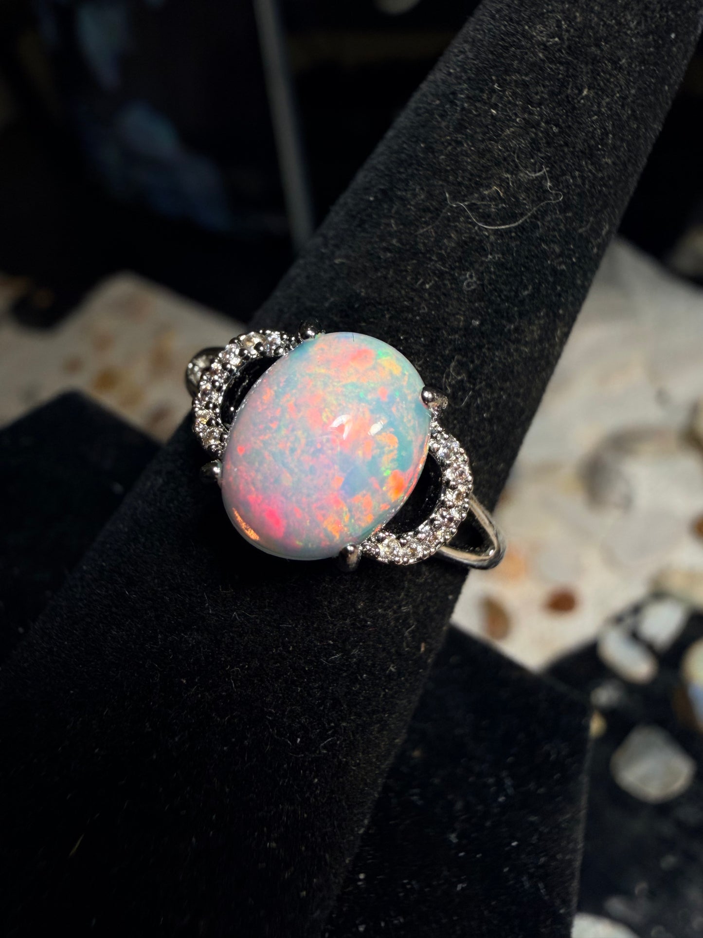 1.8 carat Ethiopian opal adjustable ring pink flash
