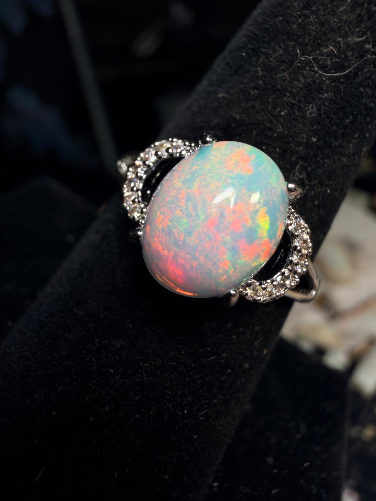 1.8 carat Ethiopian opal adjustable ring pink flash