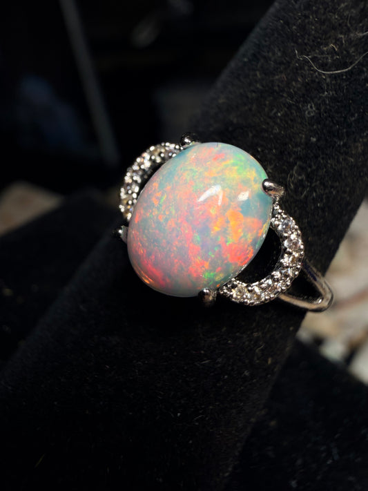 1.8 carat Ethiopian opal adjustable ring pink flash