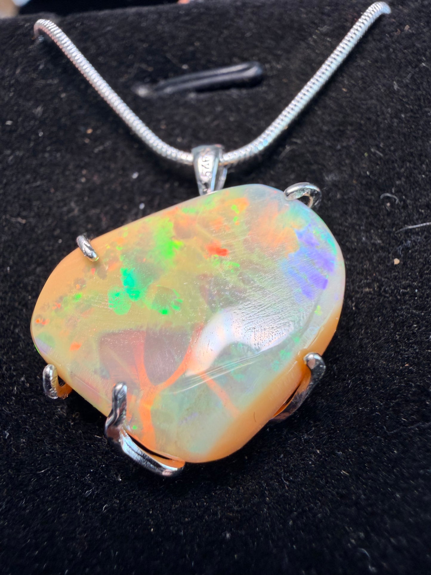 11.3 carat Ethiopian opal Freeform pendant with chain large