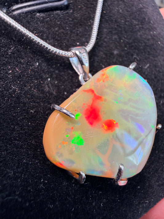11.3 carat Ethiopian opal Freeform pendant with chain large