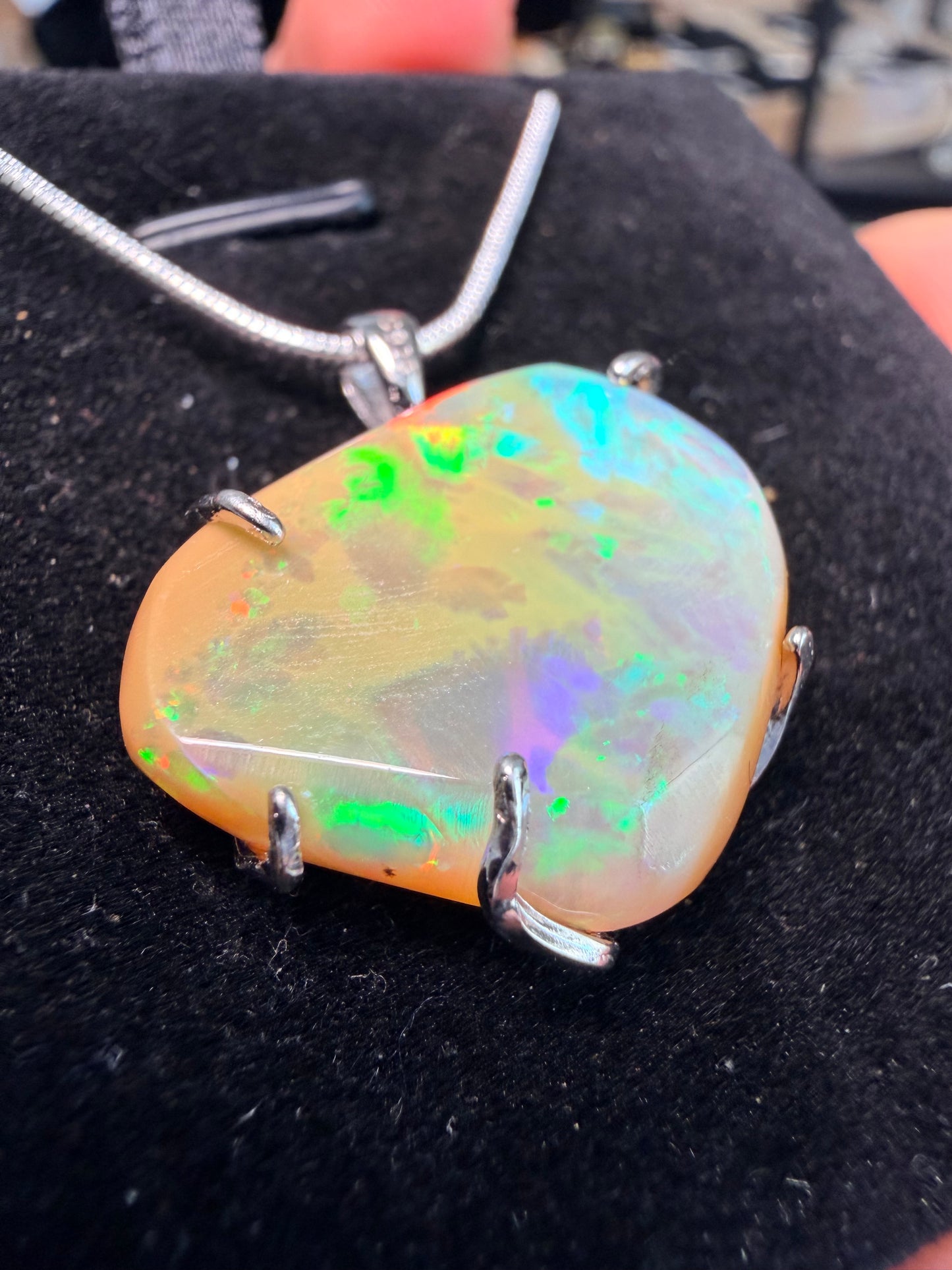 11.3 carat Ethiopian opal Freeform pendant with chain large