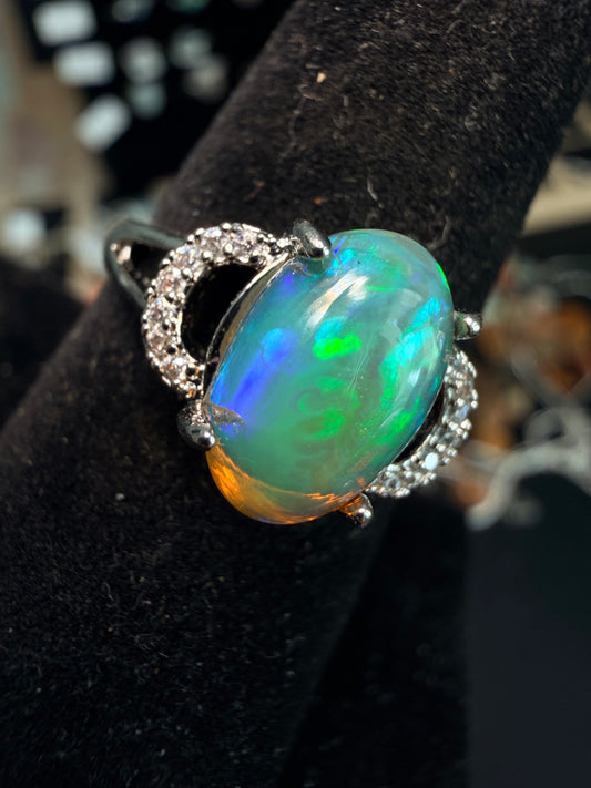 2.1 carat Ethiopian opal adjustable ring green base