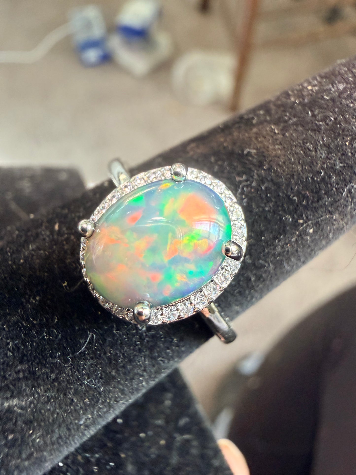 2.2 carat Ethiopian opal adjustable ring dark base