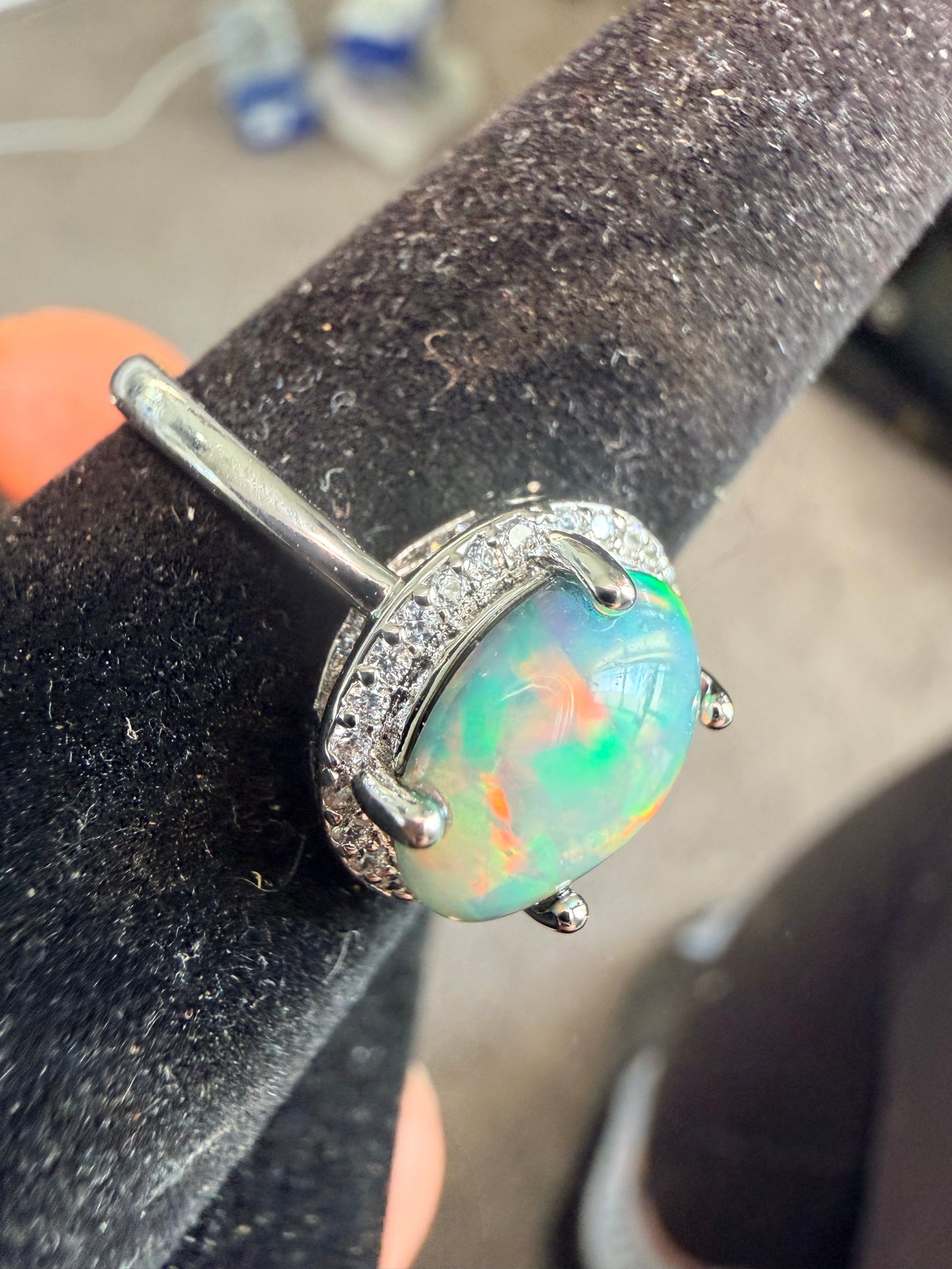 2.2 carat Ethiopian opal adjustable ring dark base