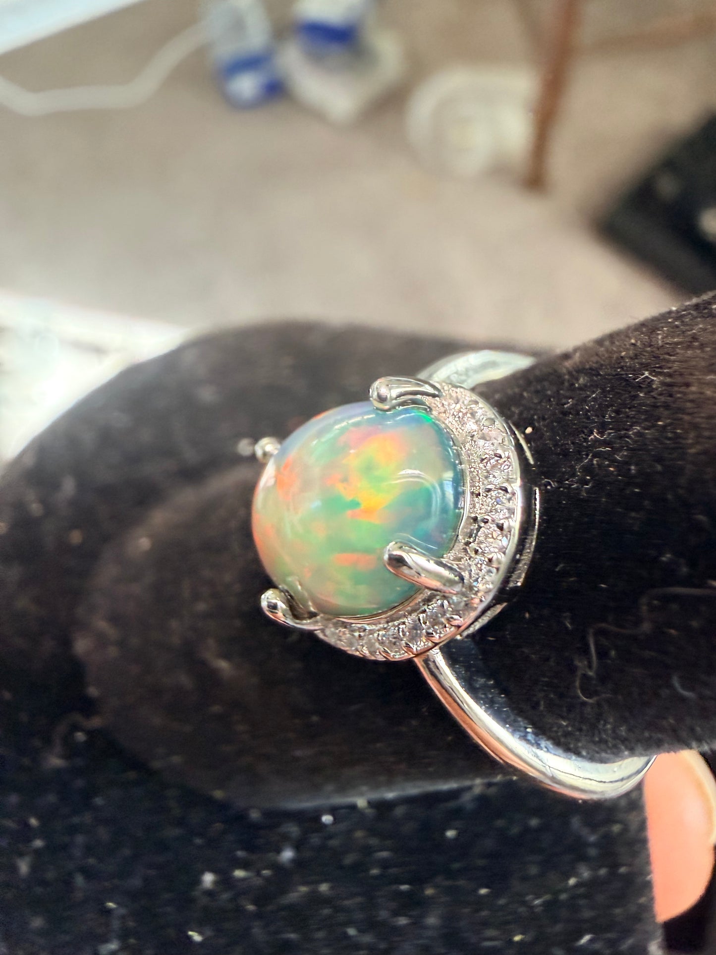 2.2 carat Ethiopian opal adjustable ring dark base