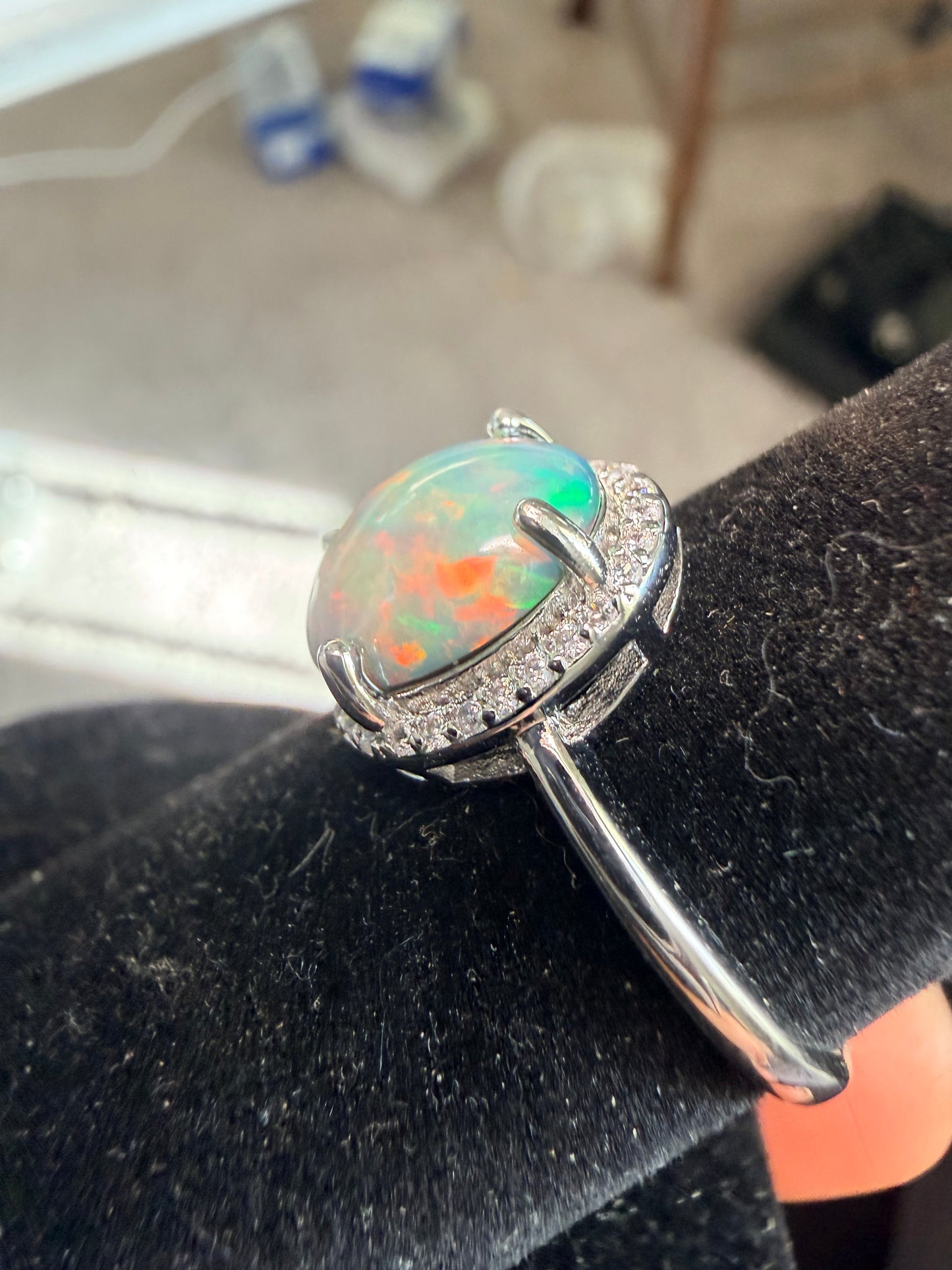 2.2 carat Ethiopian opal adjustable ring dark base
