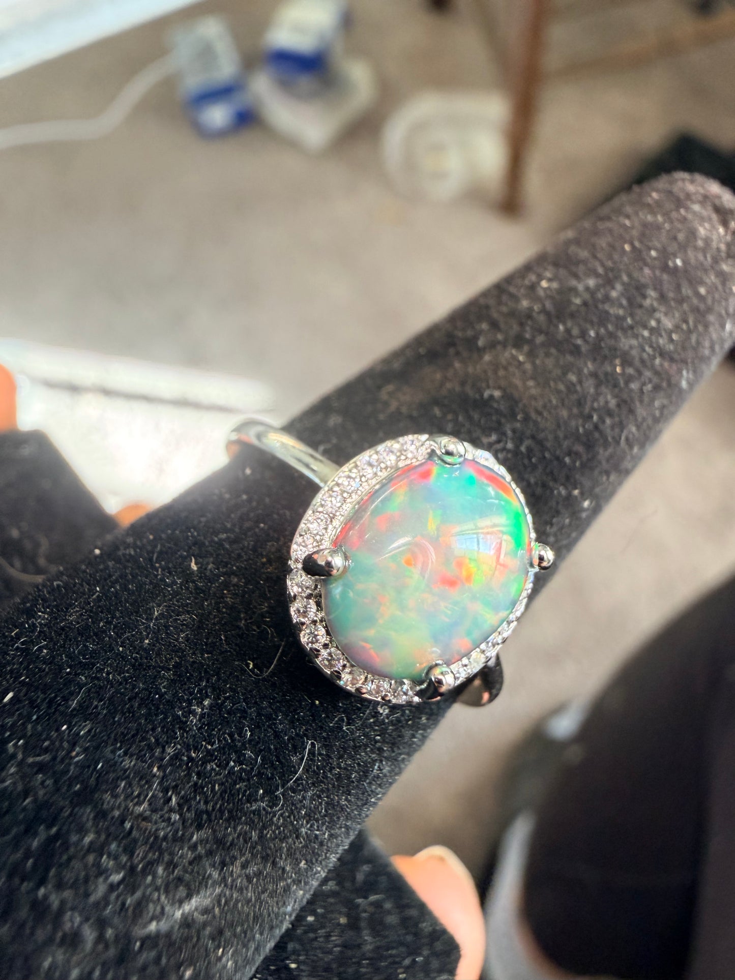 2.2 carat Ethiopian opal adjustable ring dark base
