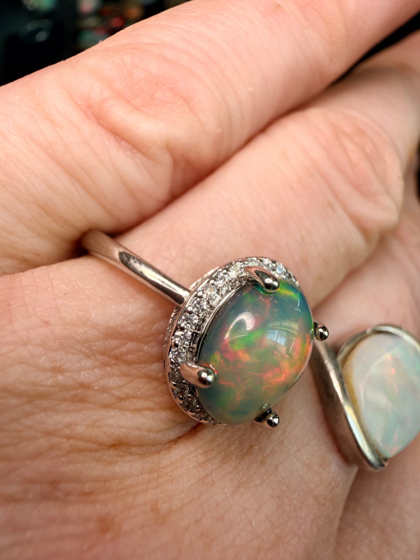 2.2 carat Ethiopian opal adjustable ring dark base