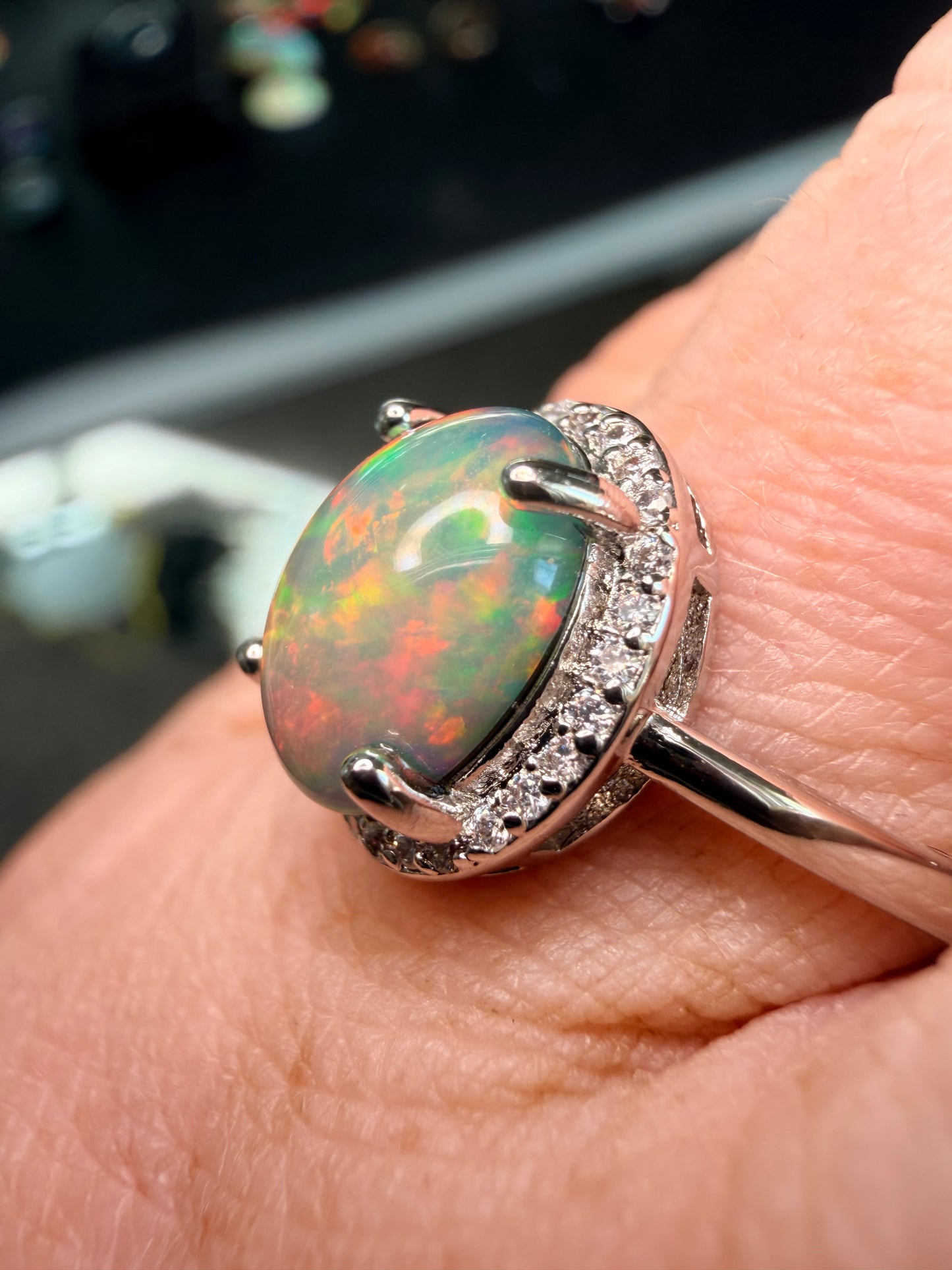 2.2 carat Ethiopian opal adjustable ring dark base