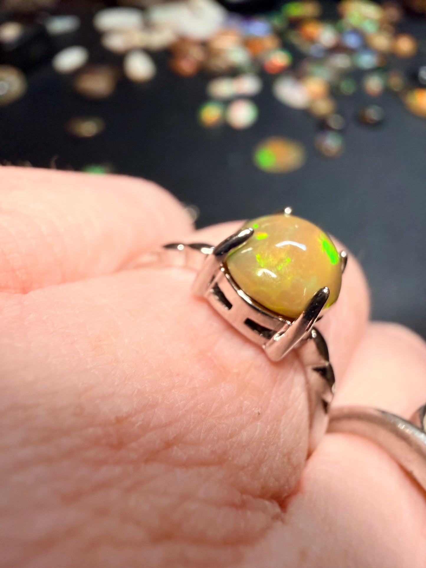 1.7 carat Ethiopian opal adjustable ring green flash