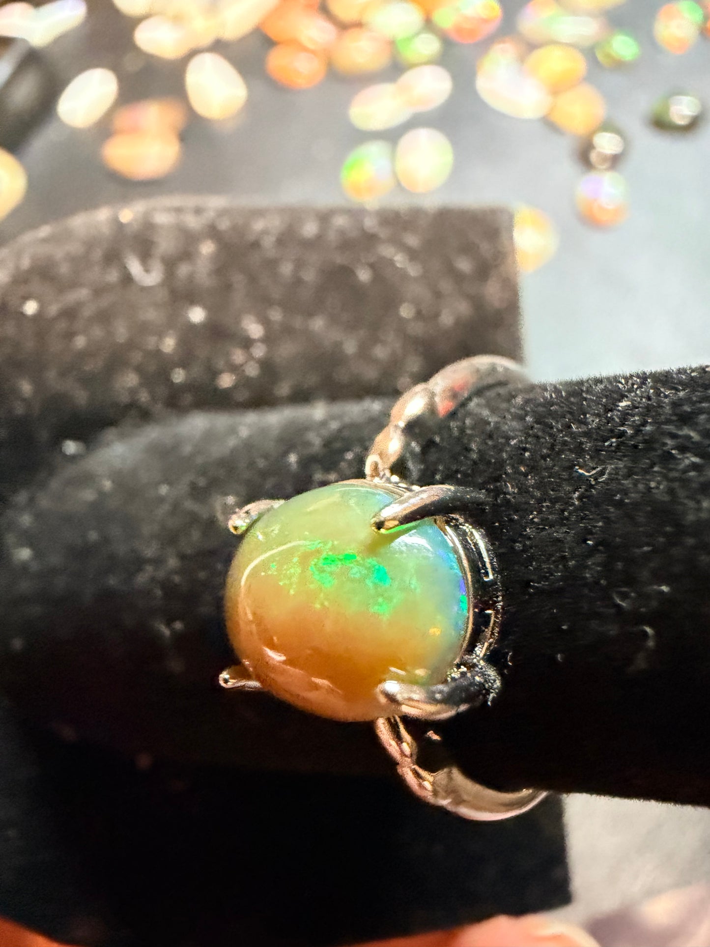 1.7 carat Ethiopian opal adjustable ring green flash