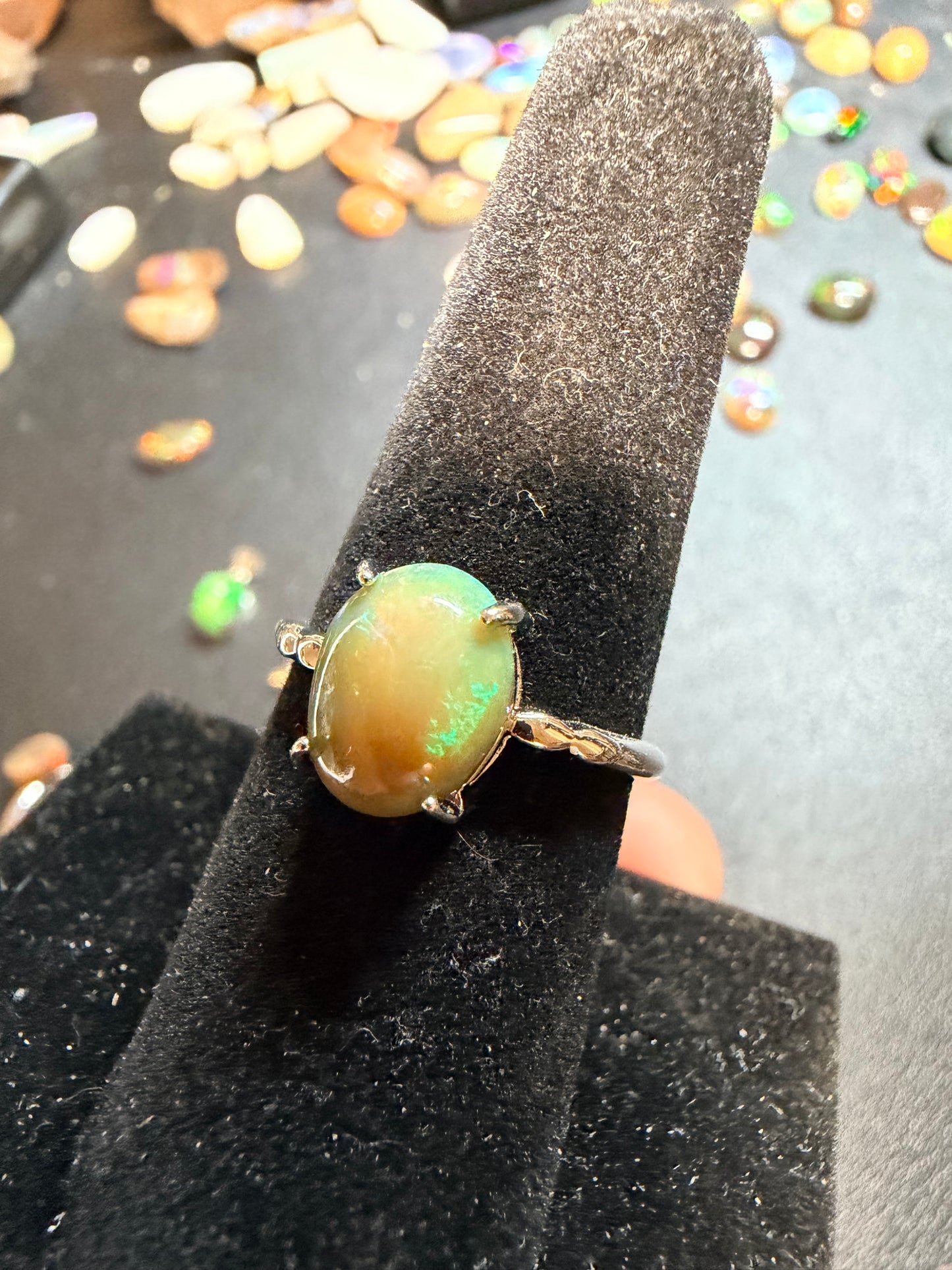 1.7 carat Ethiopian opal adjustable ring green flash
