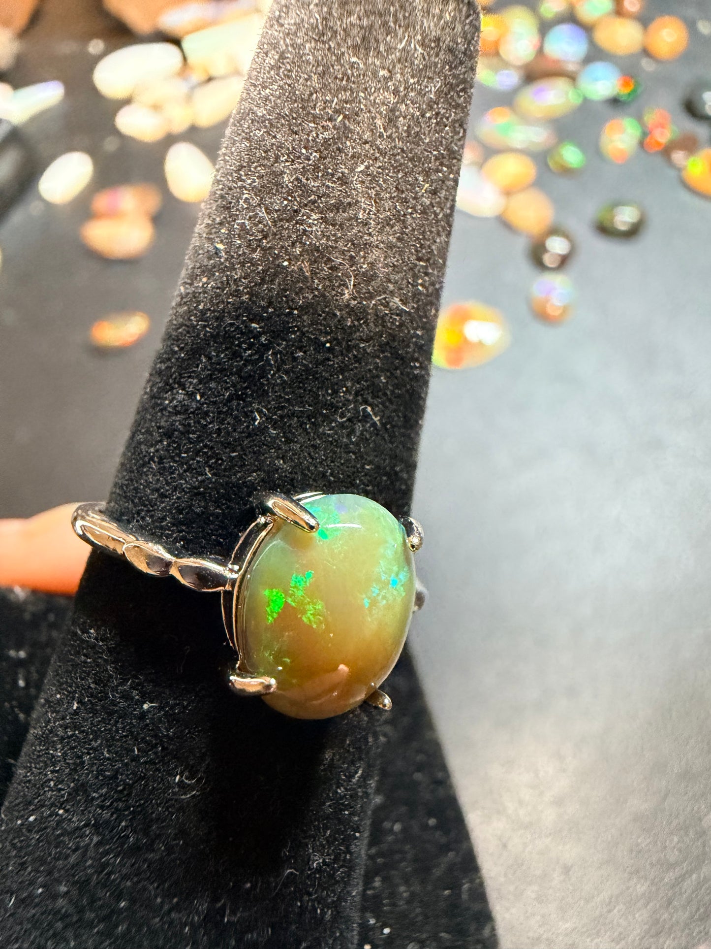 1.7 carat Ethiopian opal adjustable ring green flash