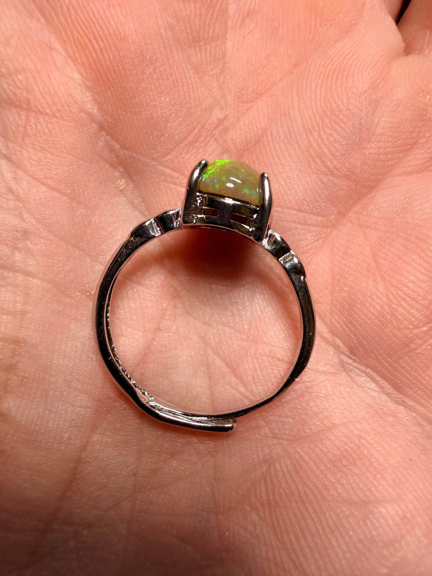 1.7 carat Ethiopian opal adjustable ring green flash
