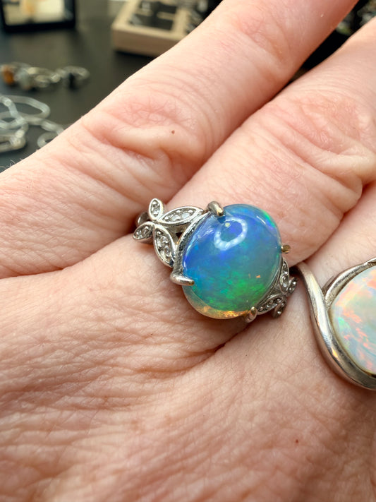 2.1 carat Ethiopian opal adjustable ring green blue