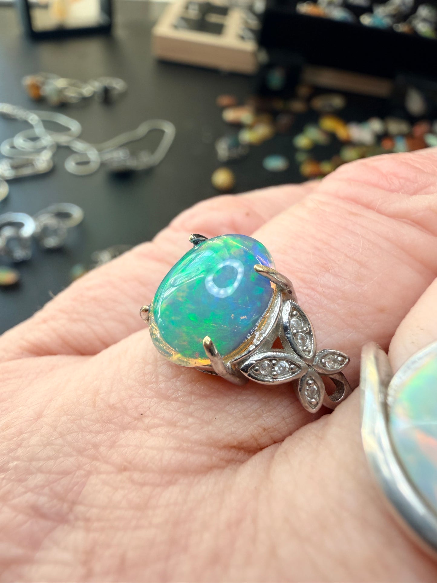 2.1 carat Ethiopian opal adjustable ring green blue