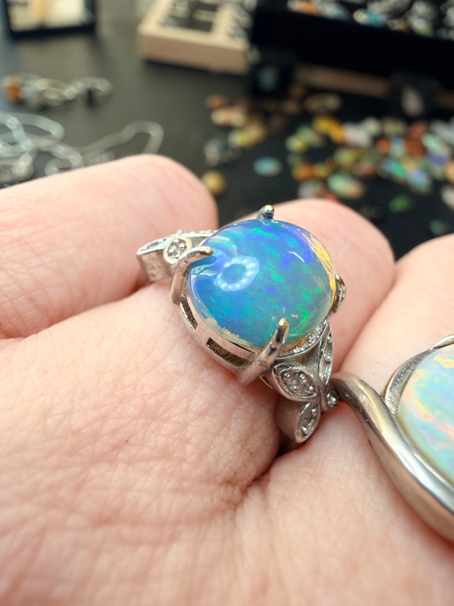 2.1 carat Ethiopian opal adjustable ring green blue