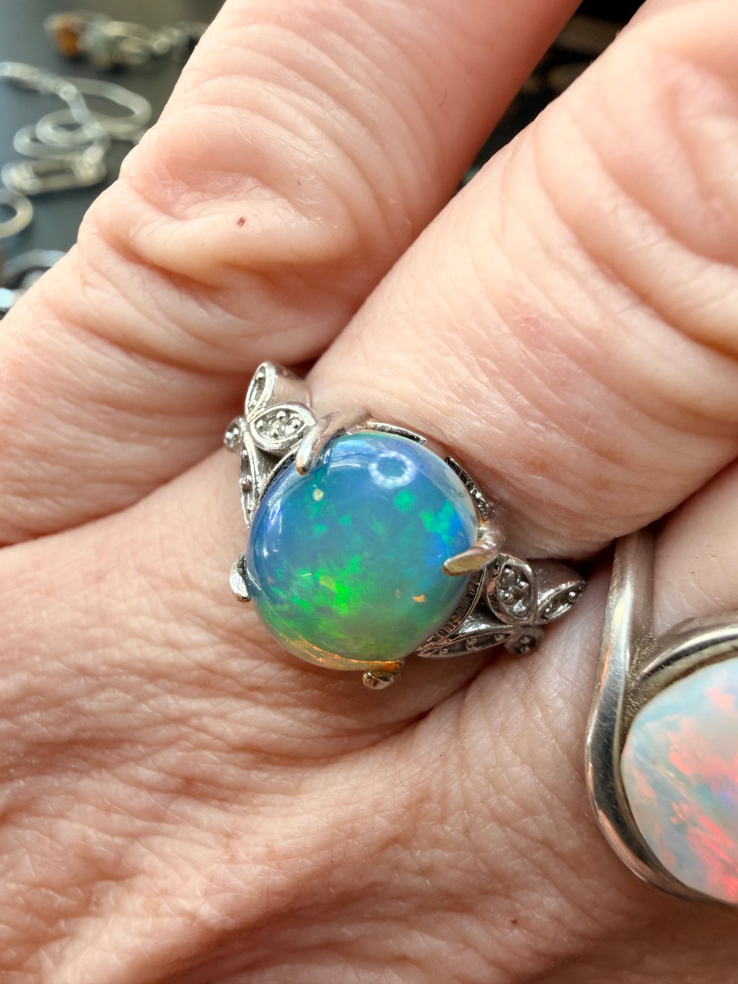 2.1 carat Ethiopian opal adjustable ring green blue