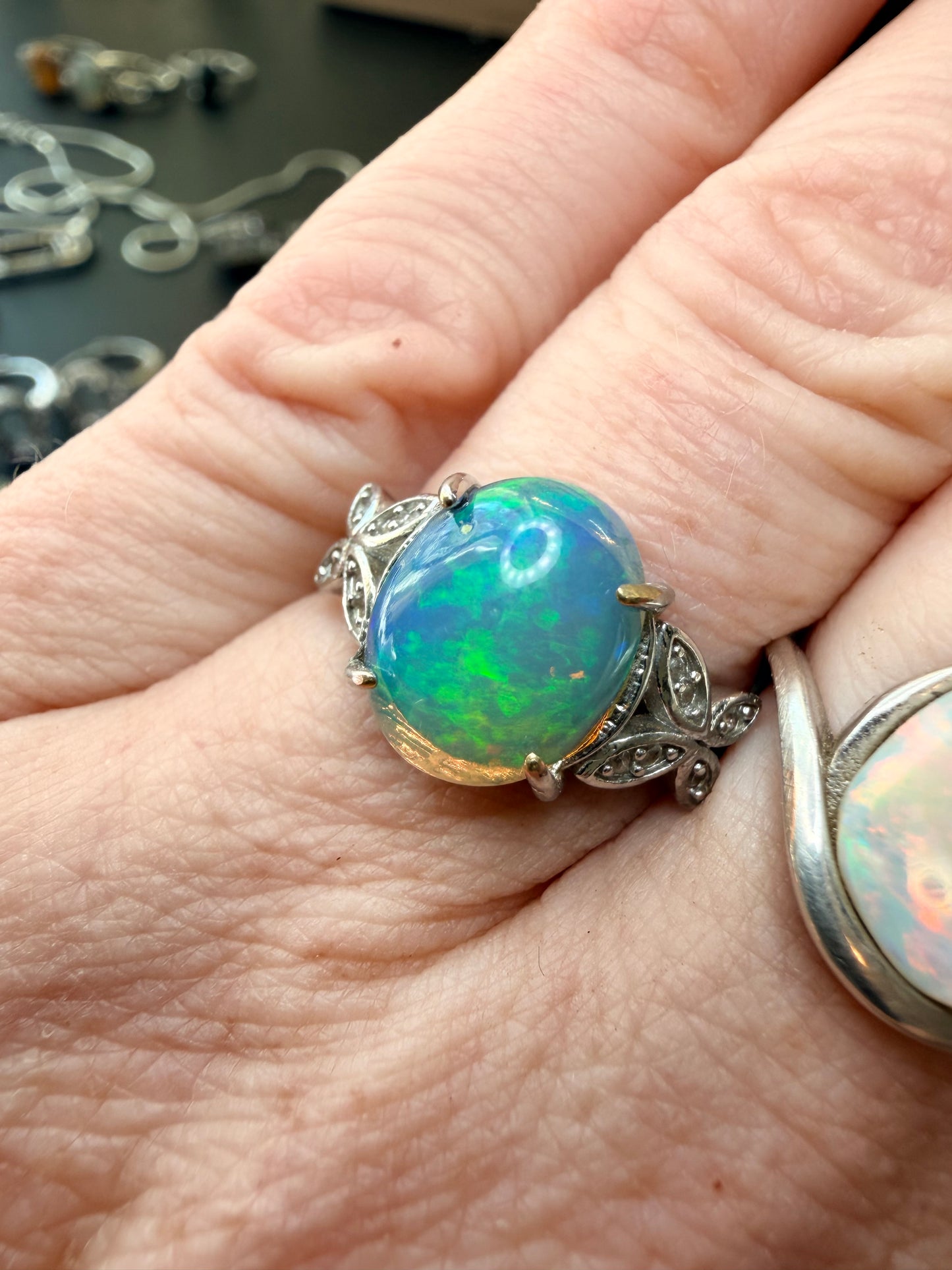 2.1 carat Ethiopian opal adjustable ring green blue