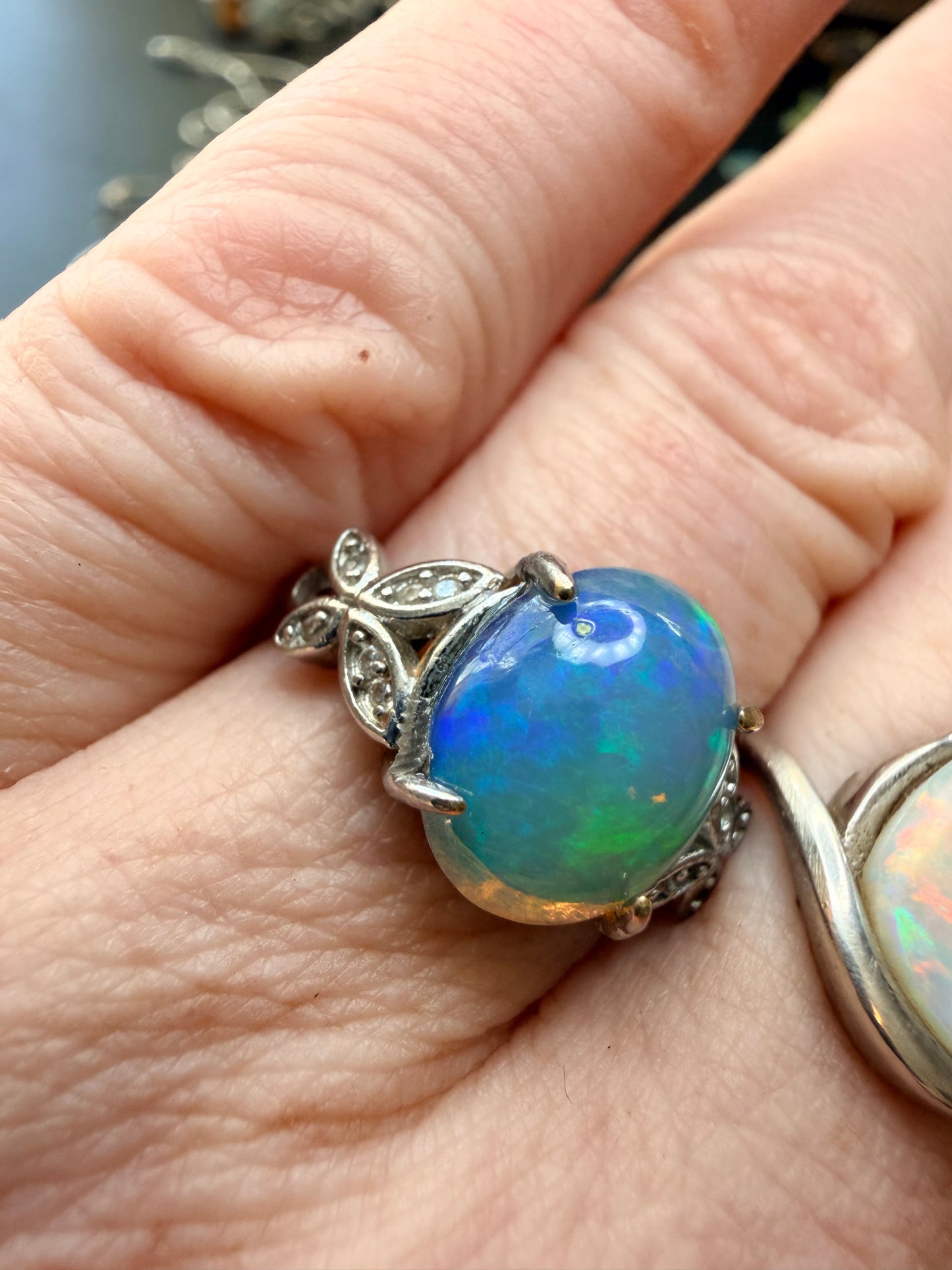 2.1 carat Ethiopian opal adjustable ring green blue